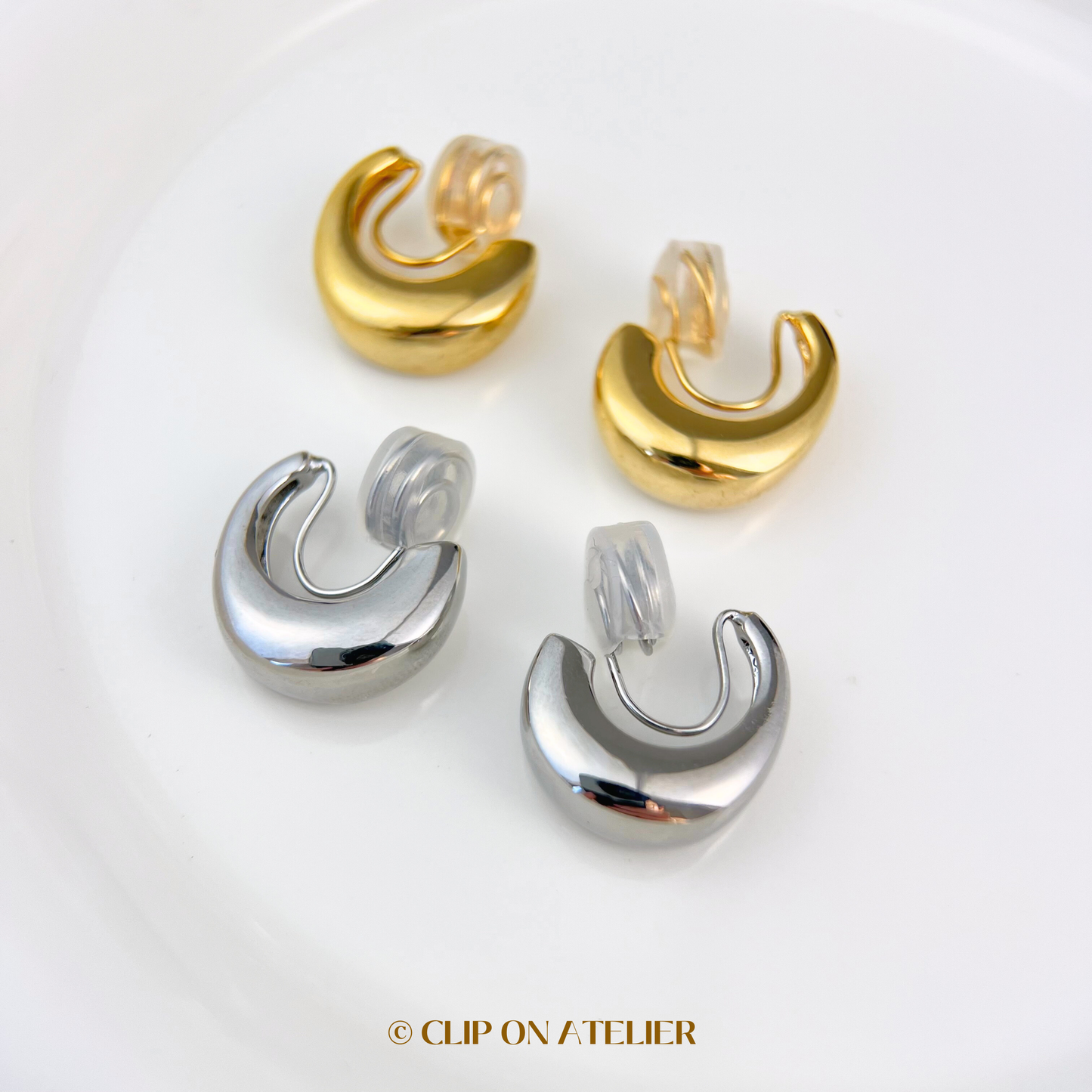 Chic Chunky Hoops Clip on Earrings; Gold or Silver