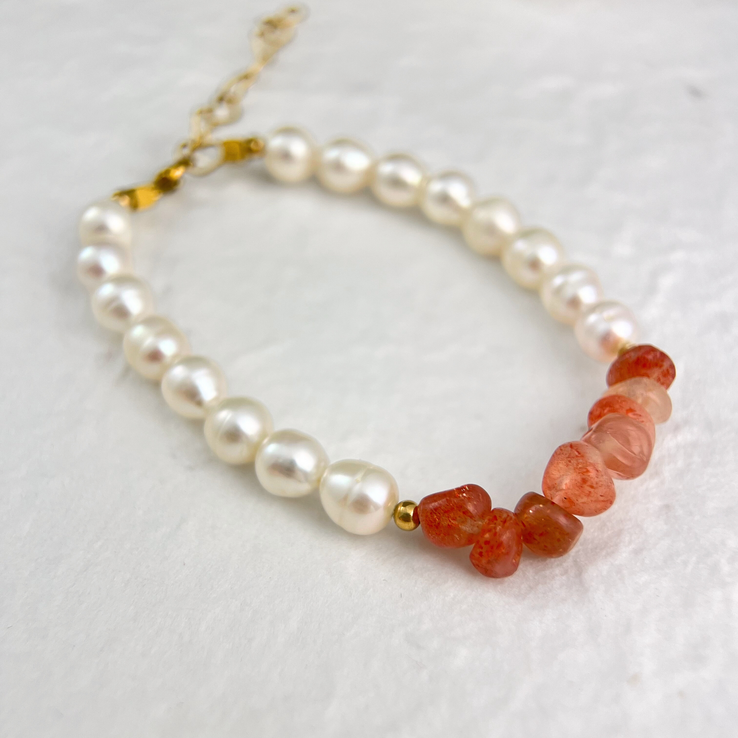 Natural White Pearl & Sunstone Bracelet