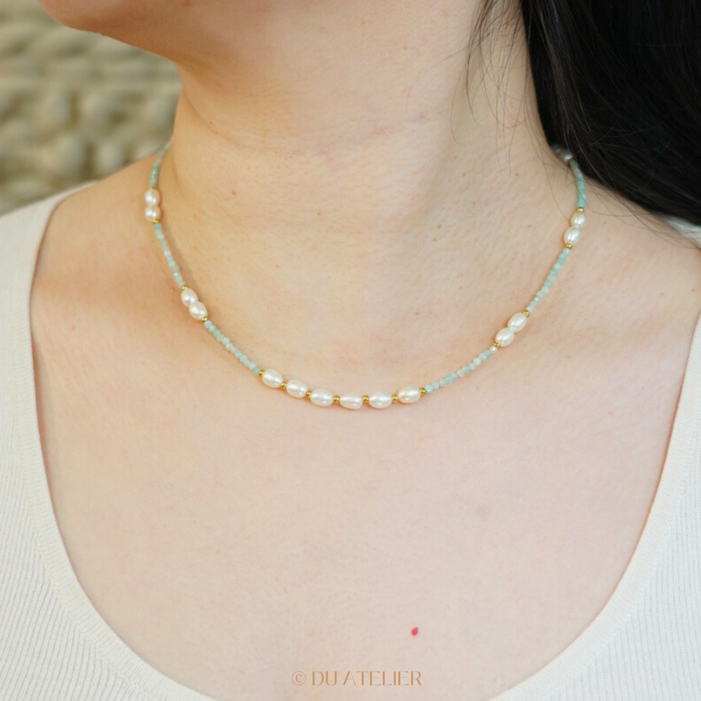 Minimalist Amazonite Natural Pearl Necklace