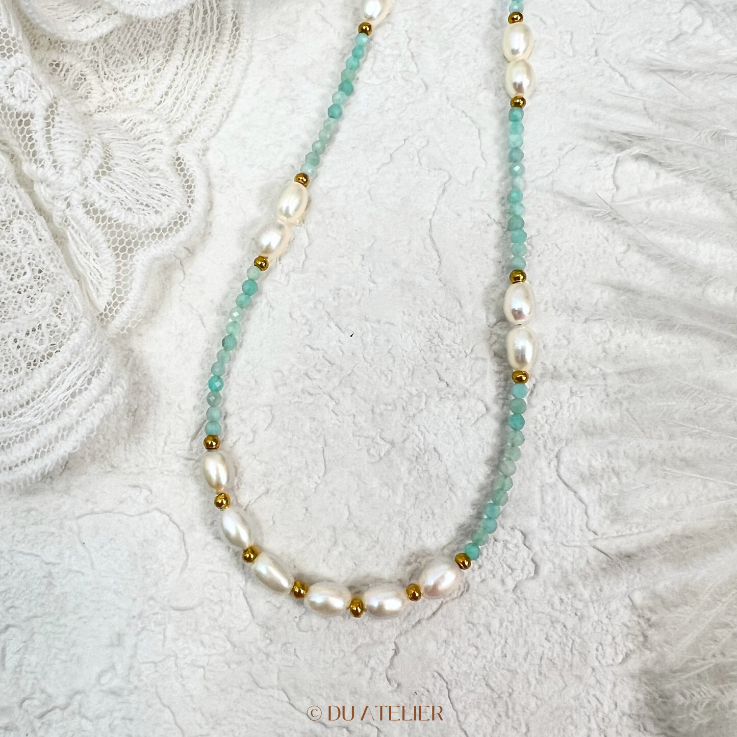 Minimalist Amazonite Natural Pearl Necklace