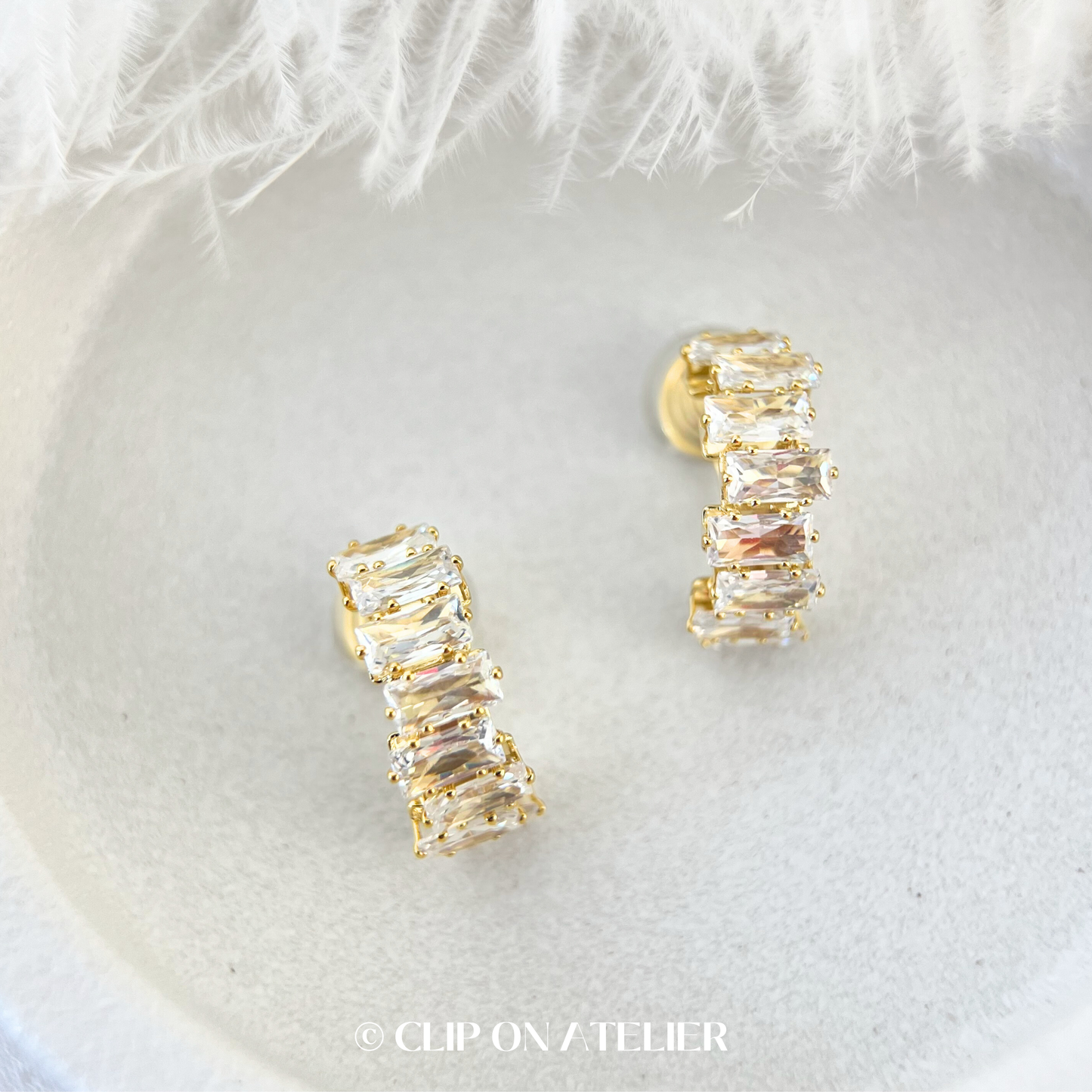 CZ Diamond Hoop Clip on Earrings; Gold or Silver