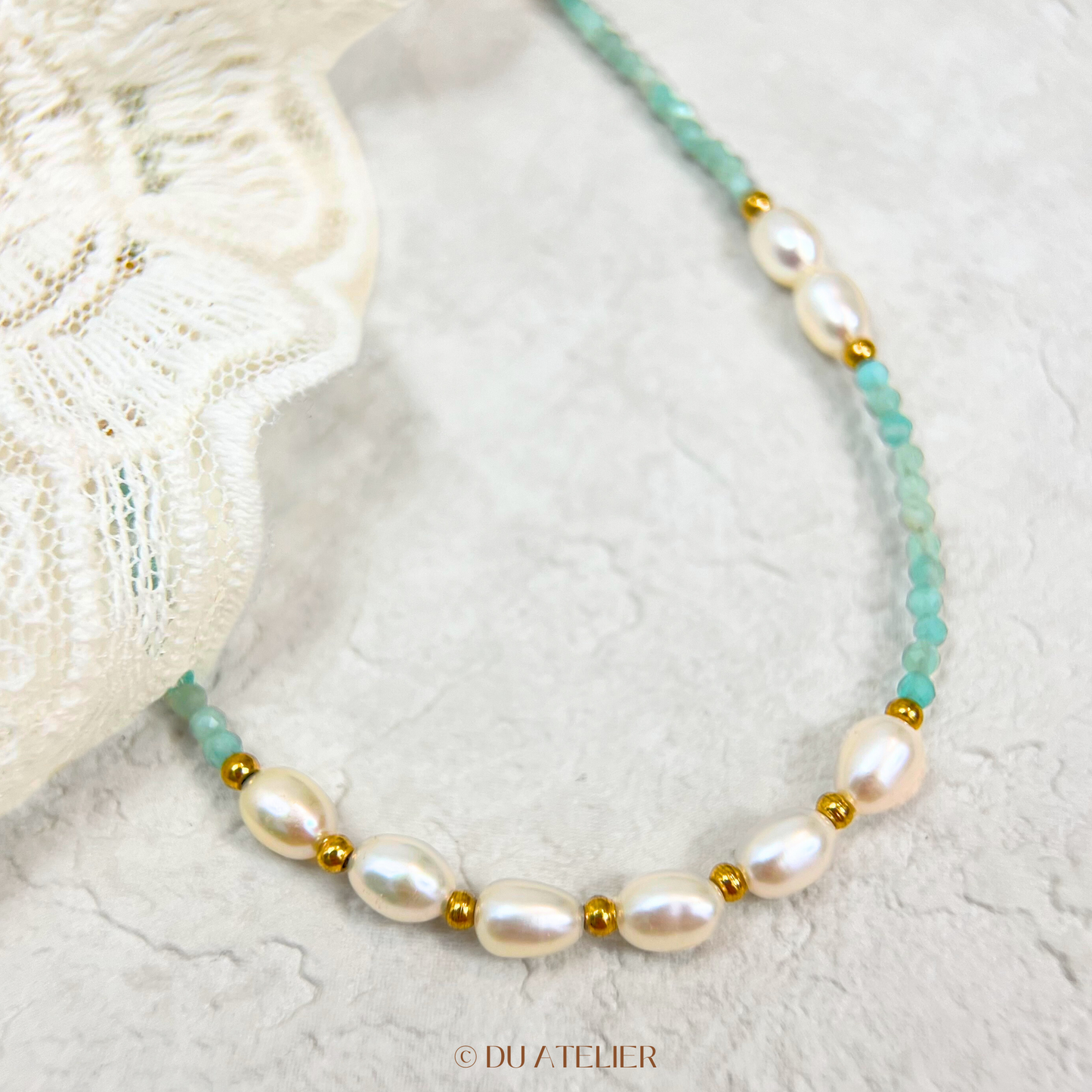 Minimalist Amazonite Natural Pearl Necklace