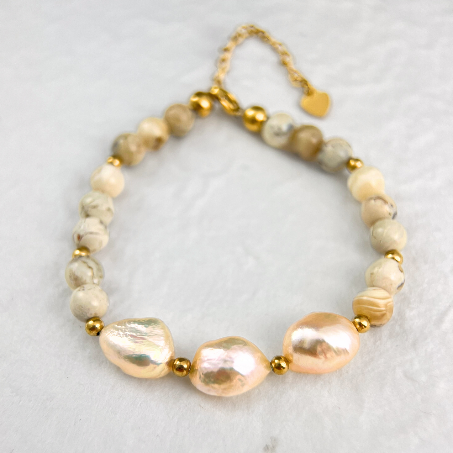 Natural Gold Pearl & Cream Agate Bracelet