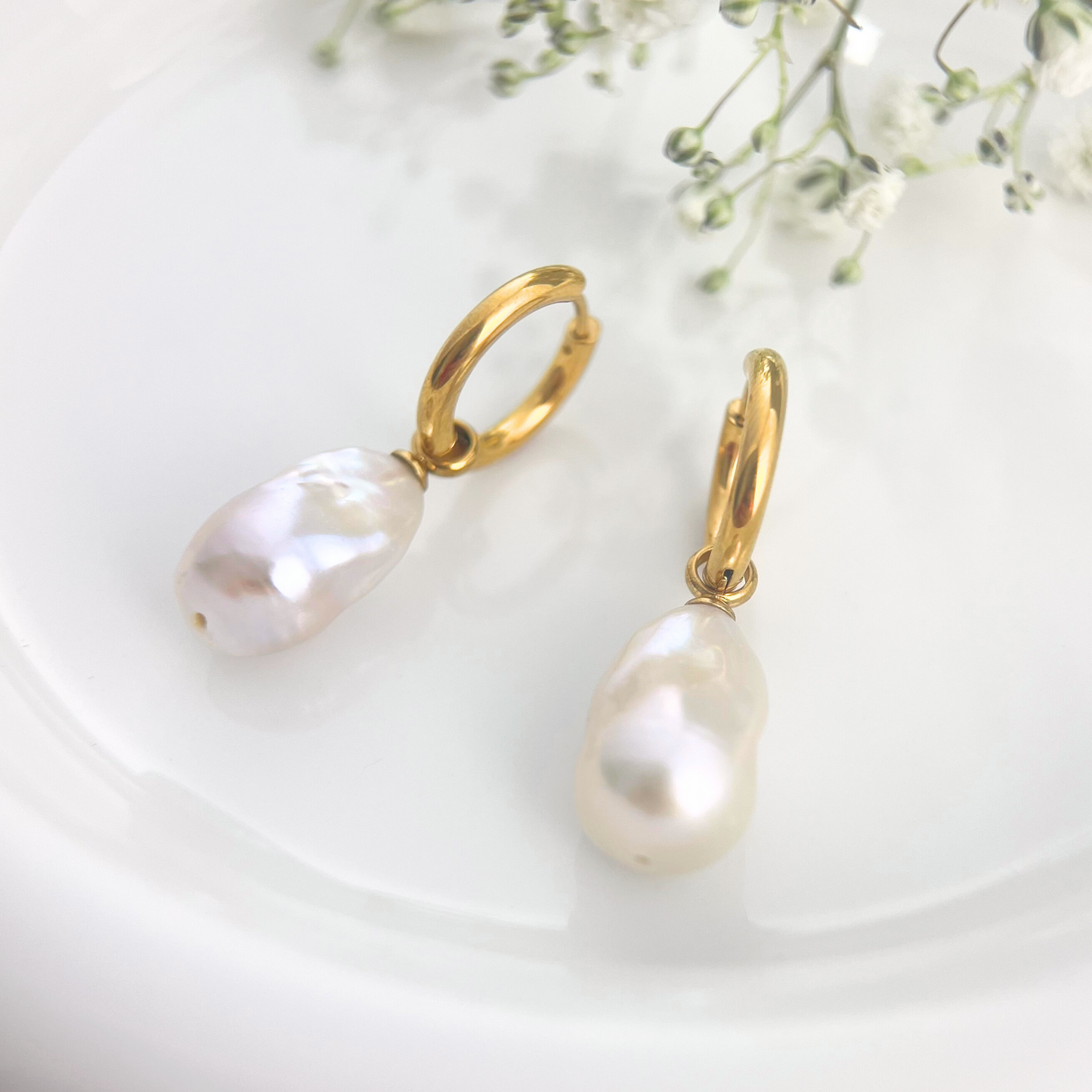 Fireball Baroque Pearl Huggies Earrings