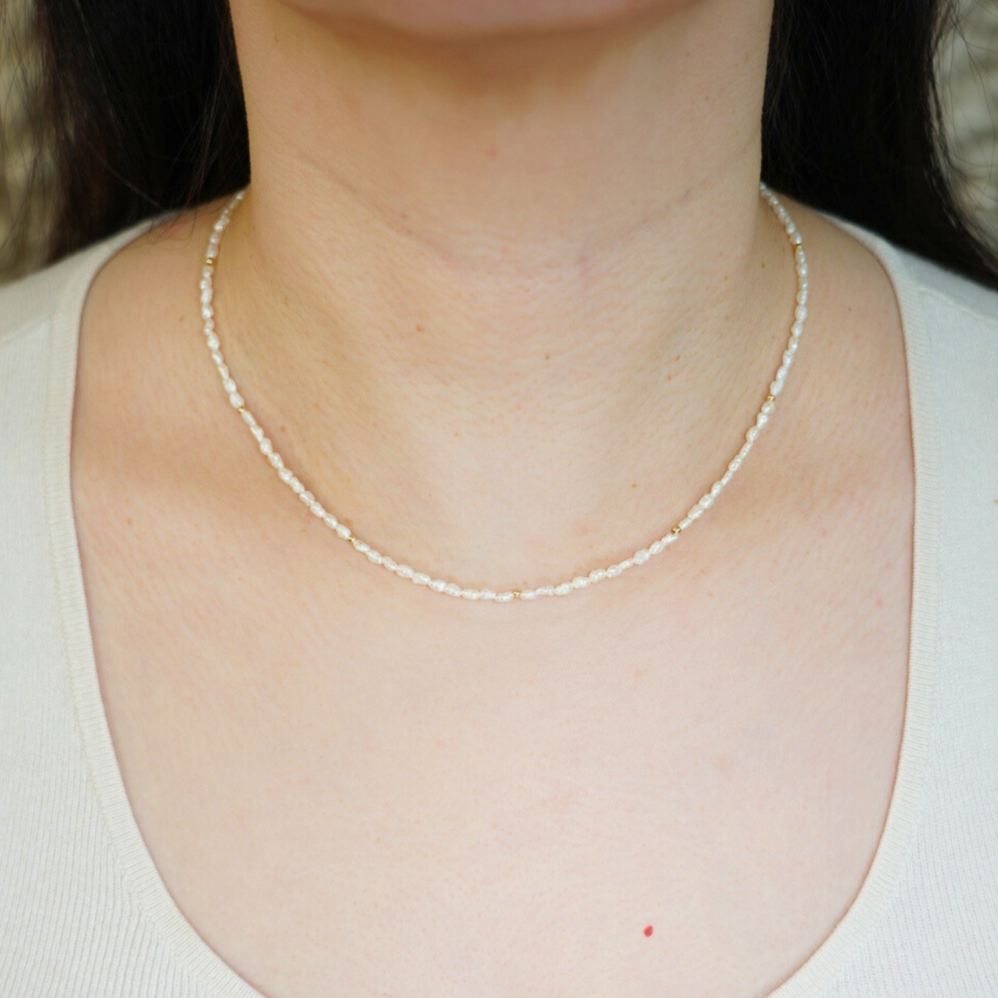 Minimalist Small Natural Keshi Pearl Necklace