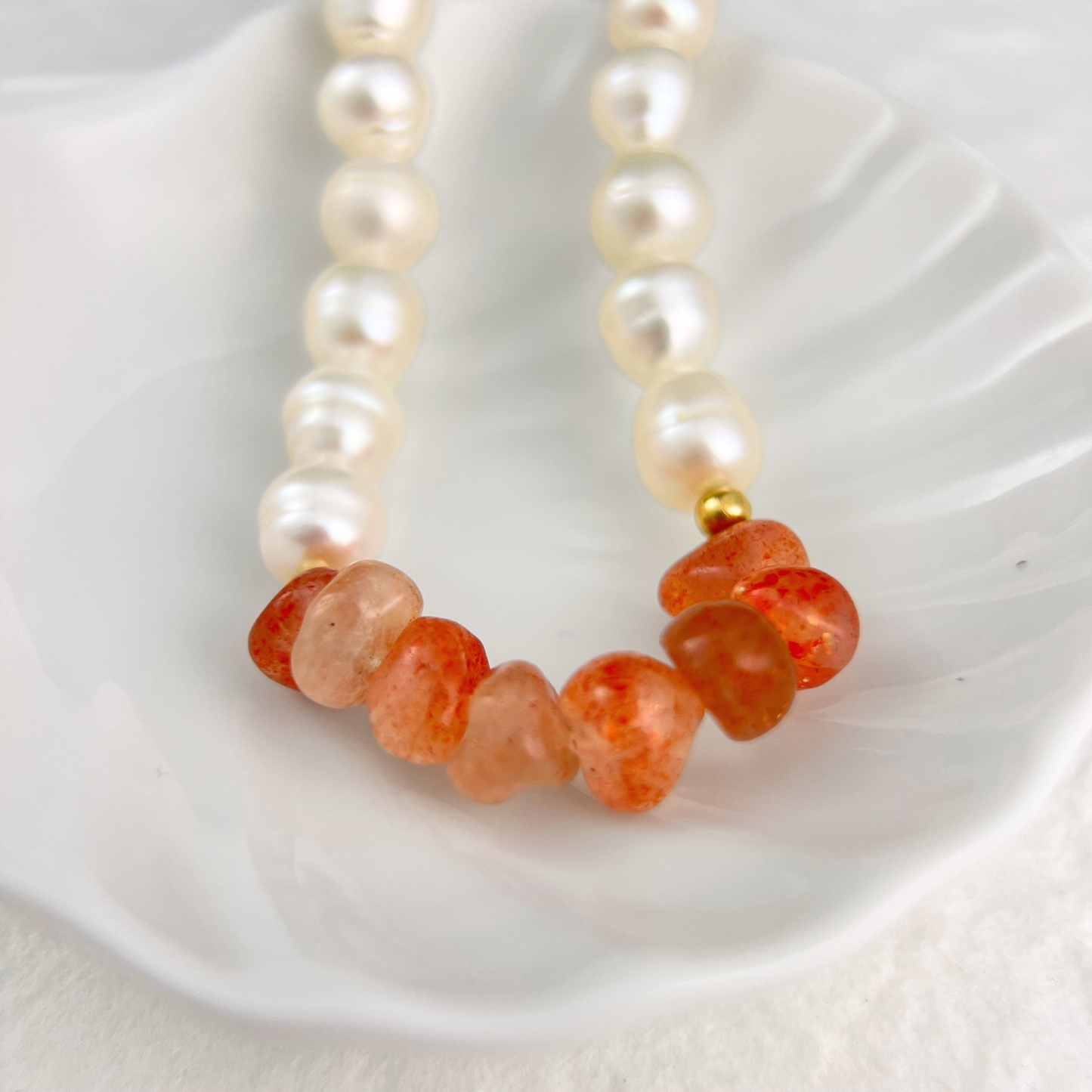 Natural White Pearl & Sunstone Bracelet