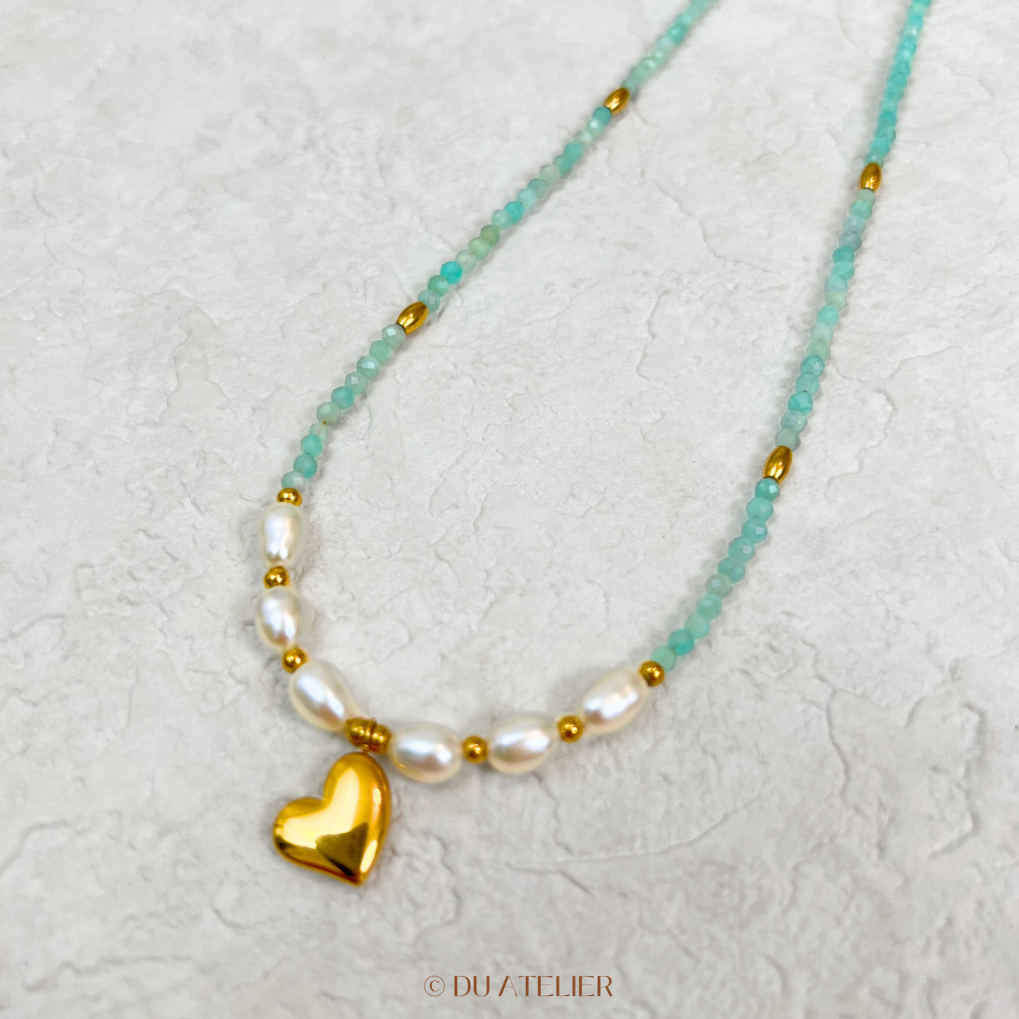 Amazonite Natural Pearl with Love Pendant Necklace