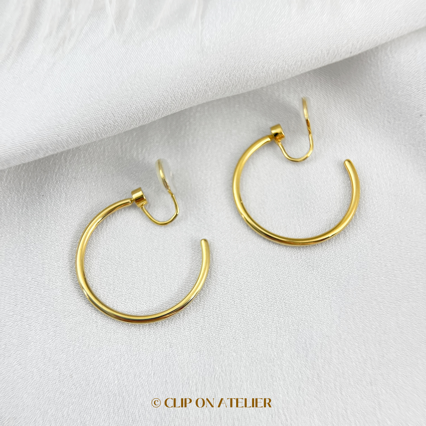 Large Rotatable Hoops Clip on Earrings; Gold or Silver