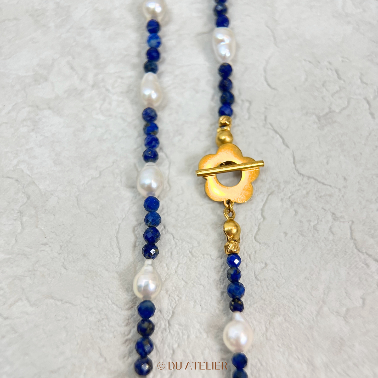 Natural Baroque Teardrop Shaped Pearl with Lapis Lazuli Necklace