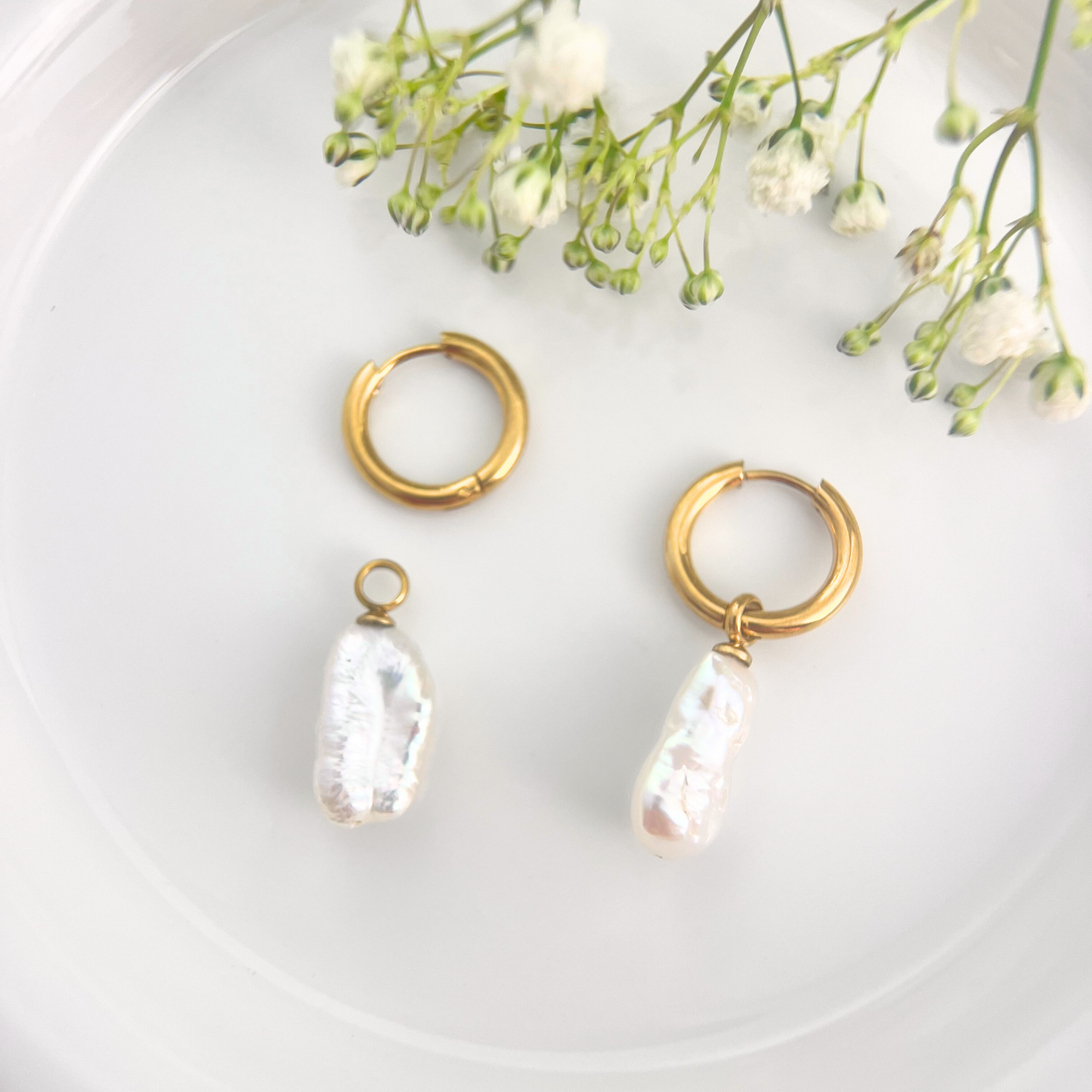 Biwa Baroque Pearl Huggies Earrings