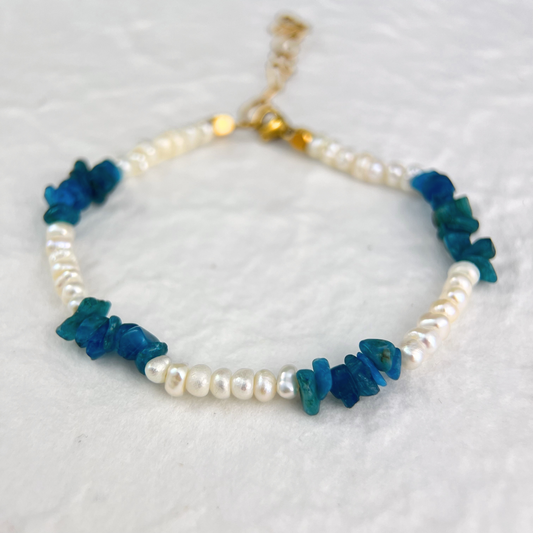 Natural White Pearl & Blue Apatite Bracelet