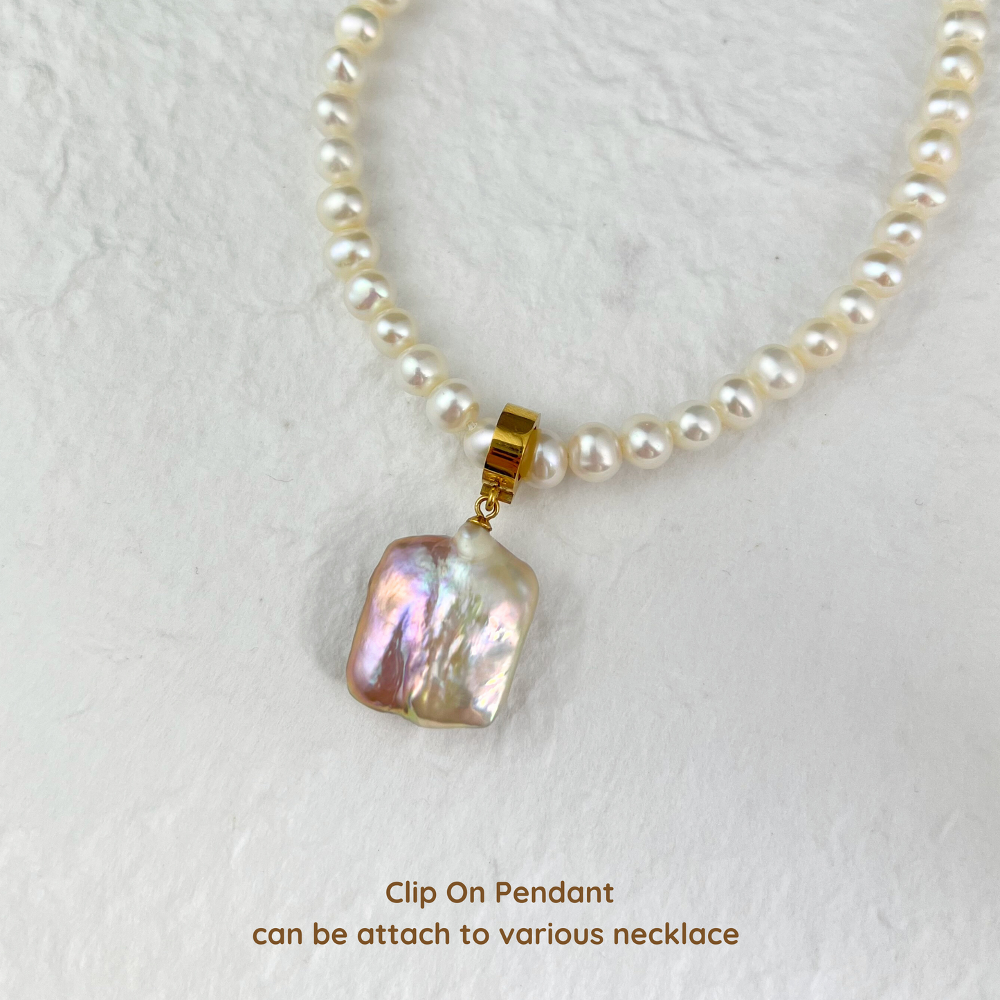 Large Rectangular Baroque Pearl Clip On Pendant