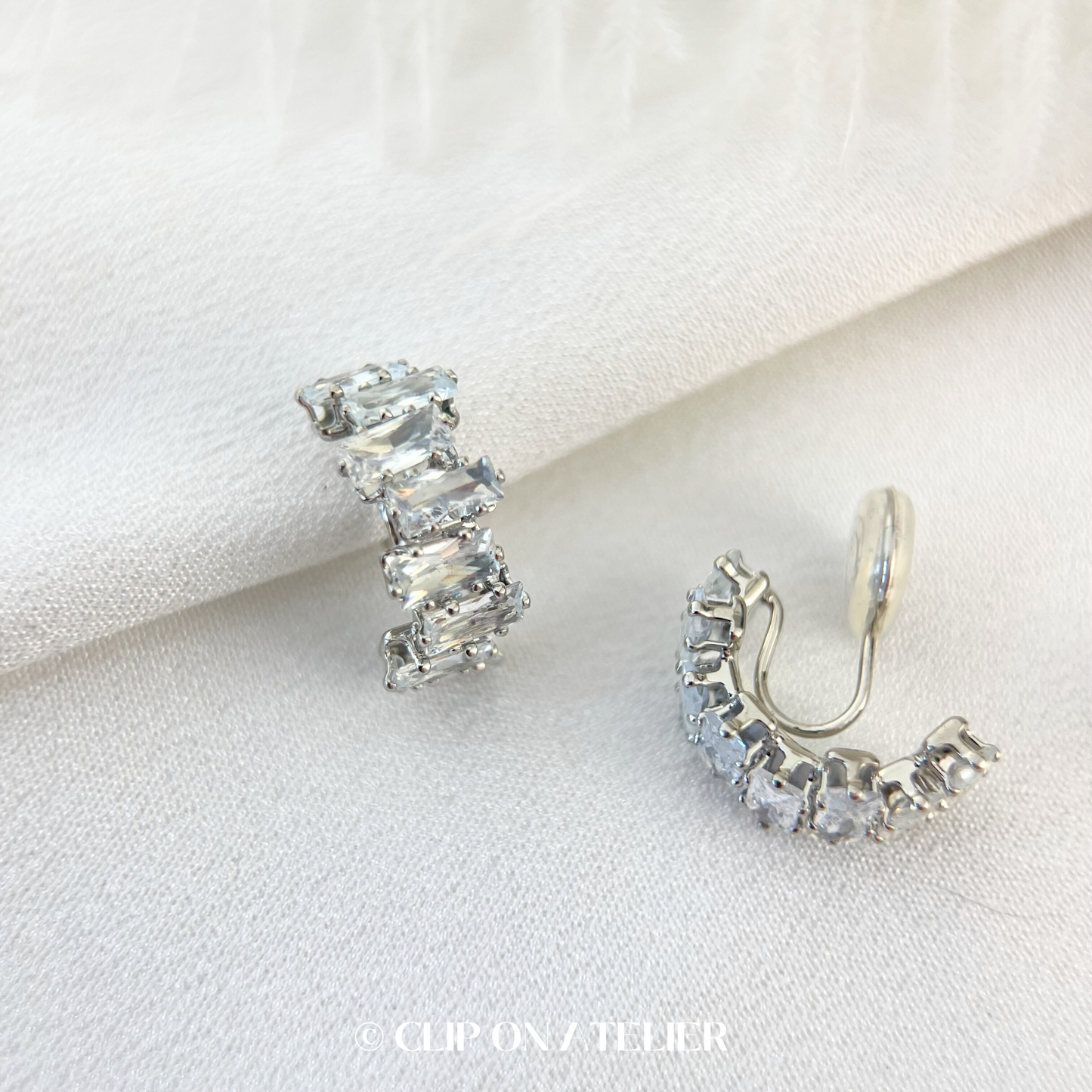 CZ Diamond Hoop Clip on Earrings; Gold or Silver