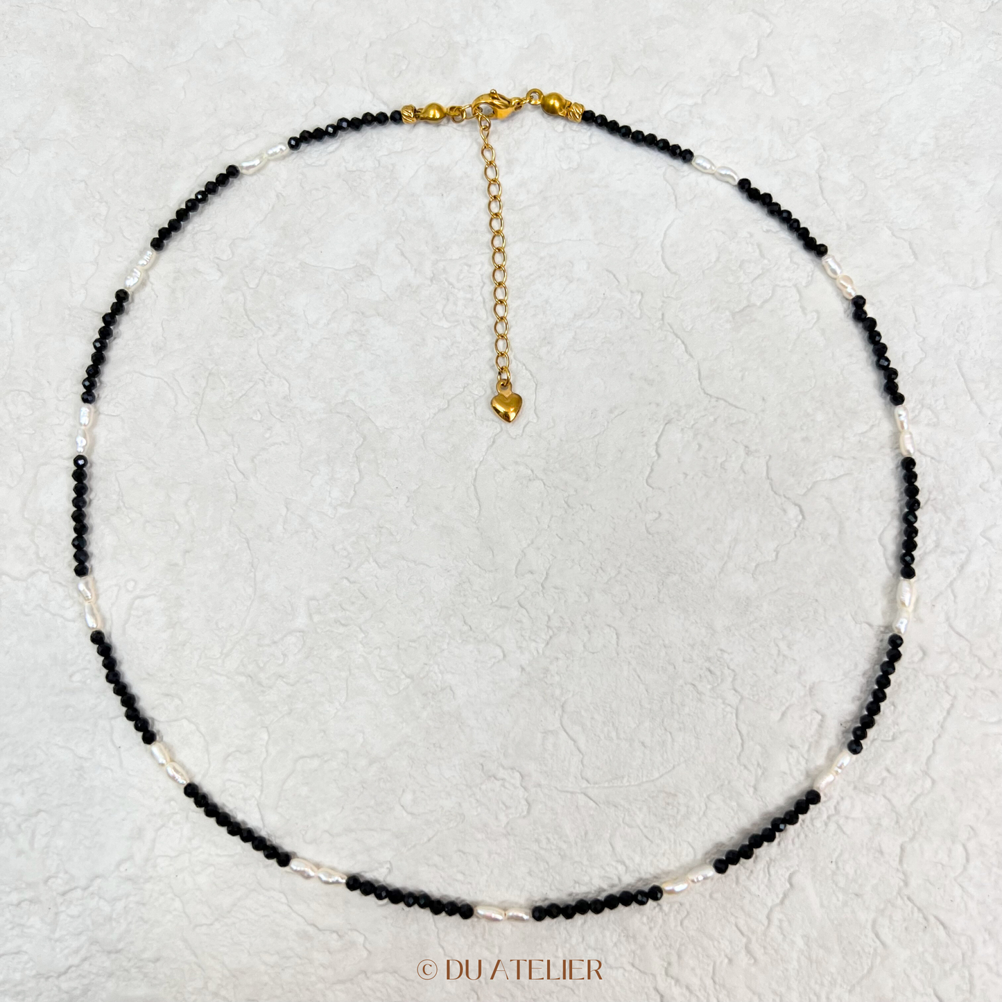 Natural Keshi Pearl with Black Spinel Necklace