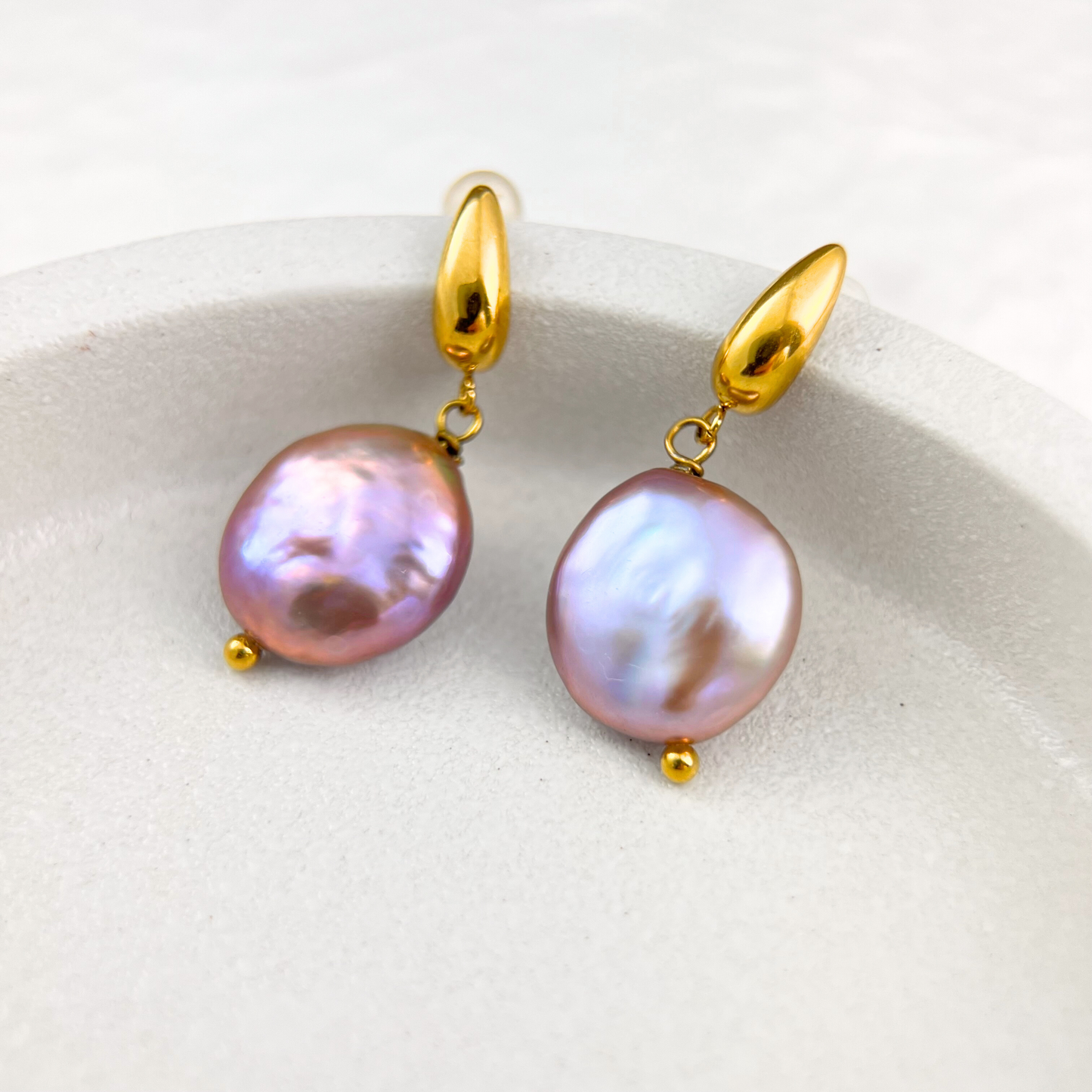 Purple Coin Baroque Pearl Drop Earrings