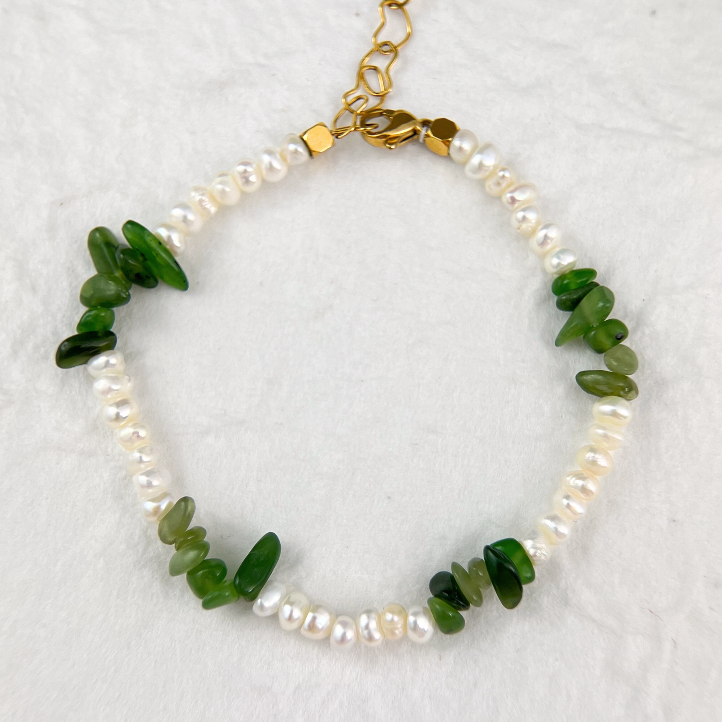 Natural white Pearl & Green Jade Bracelet