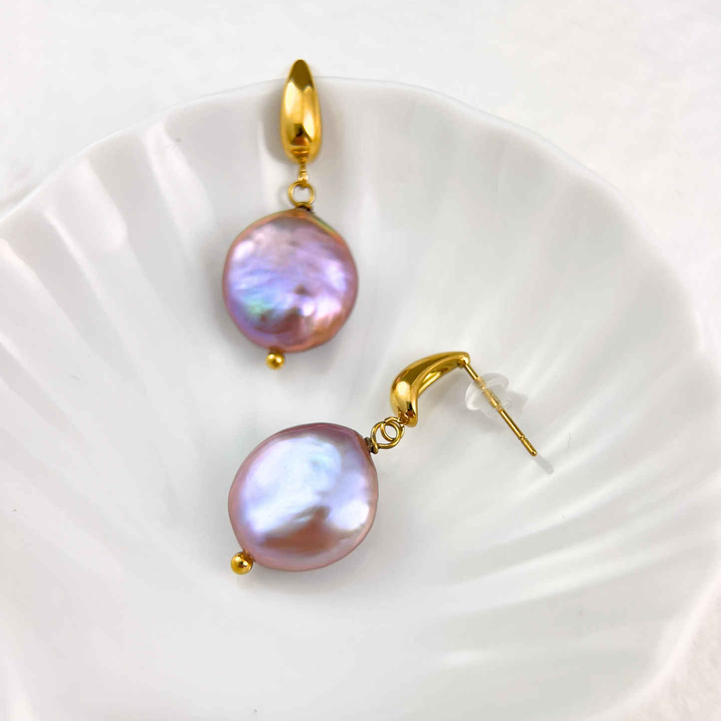 Purple Coin Baroque Pearl Drop Earrings