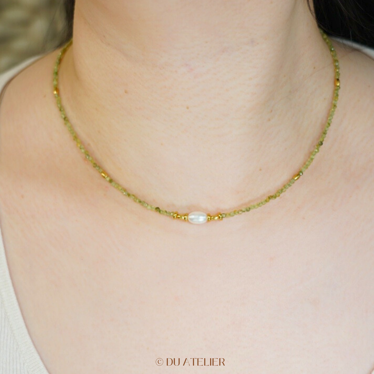 Minimalist Peridot Natural Pearl Necklace