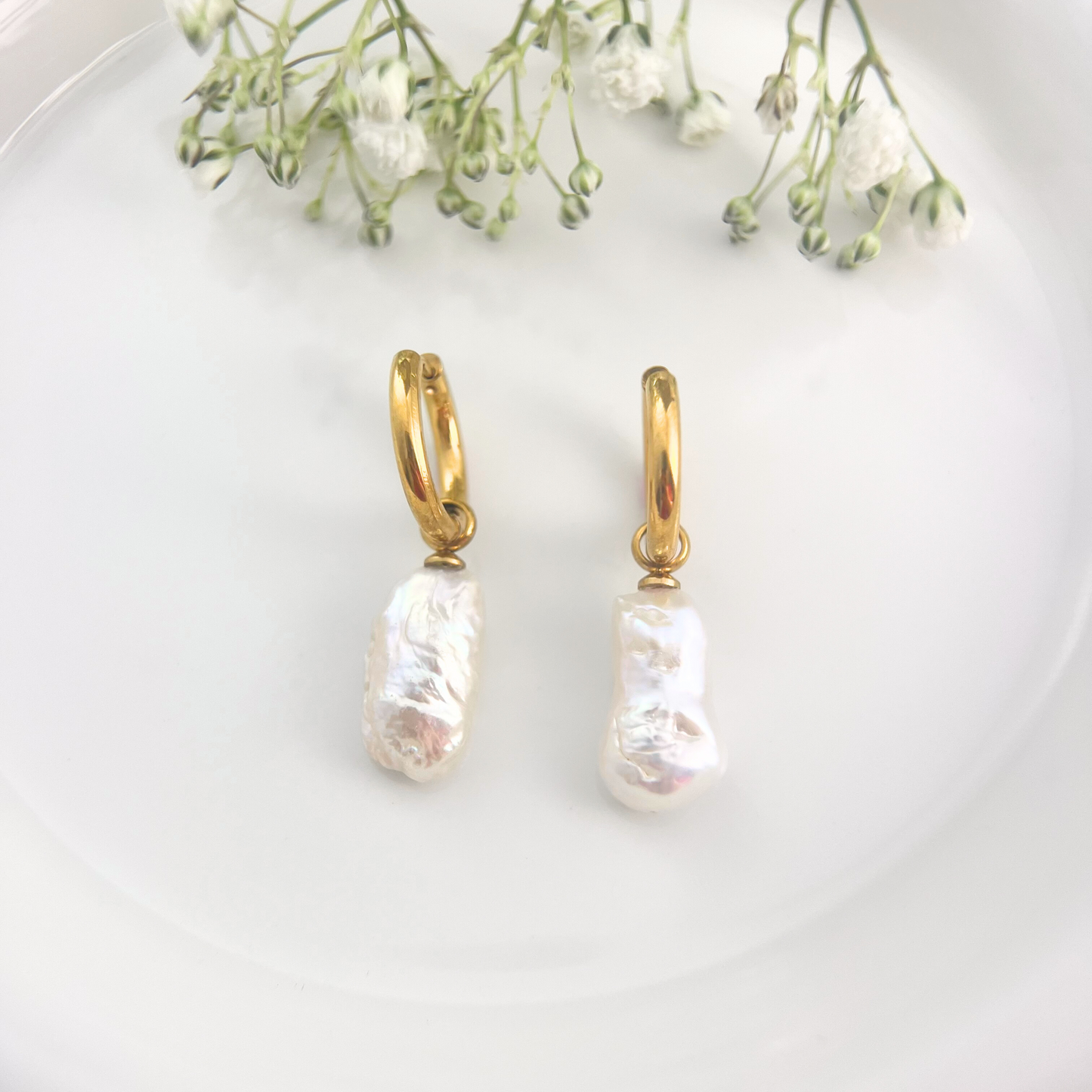 Biwa Baroque Pearl Huggies Earrings