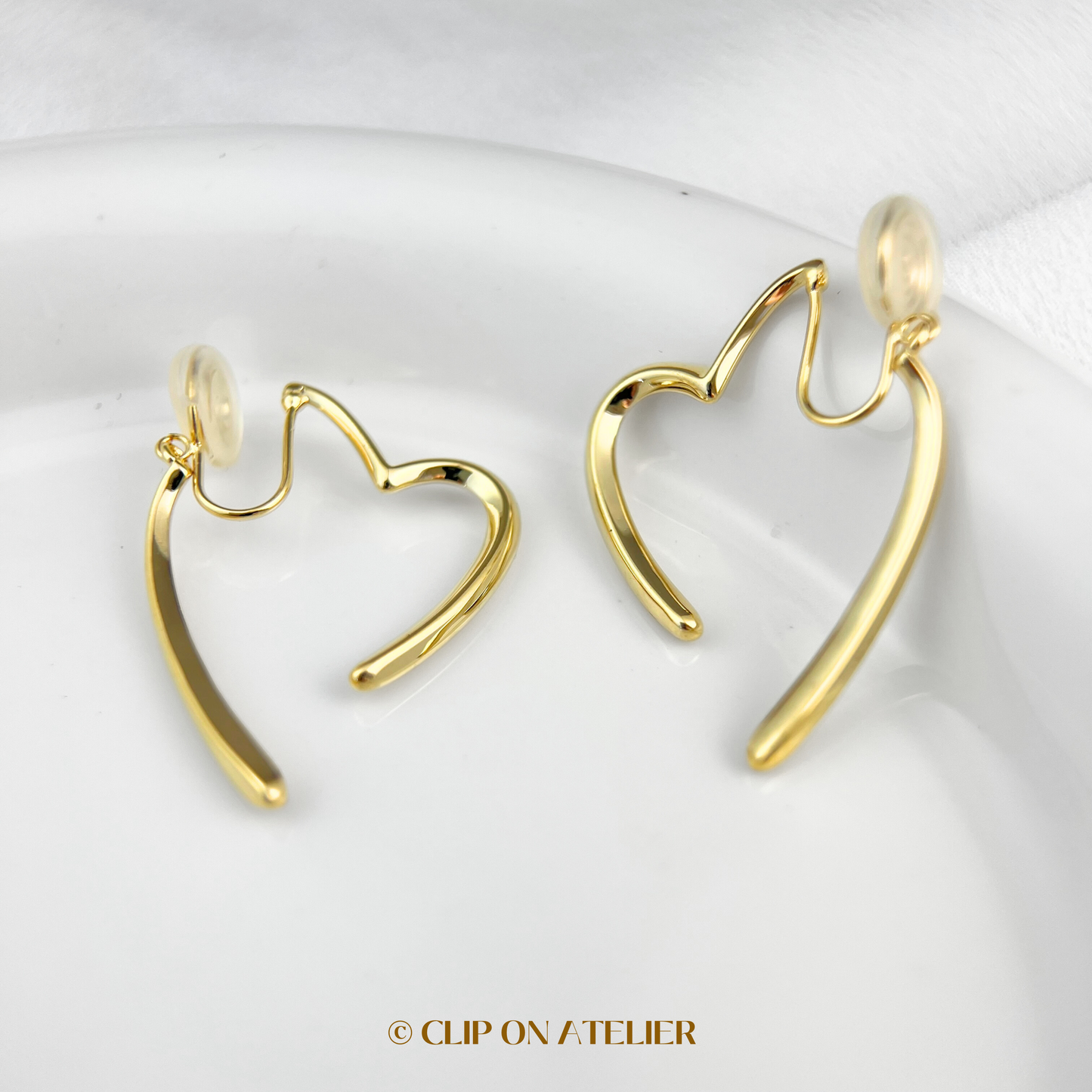 Dangle Heart Clip on Earrings; Gold or Silver