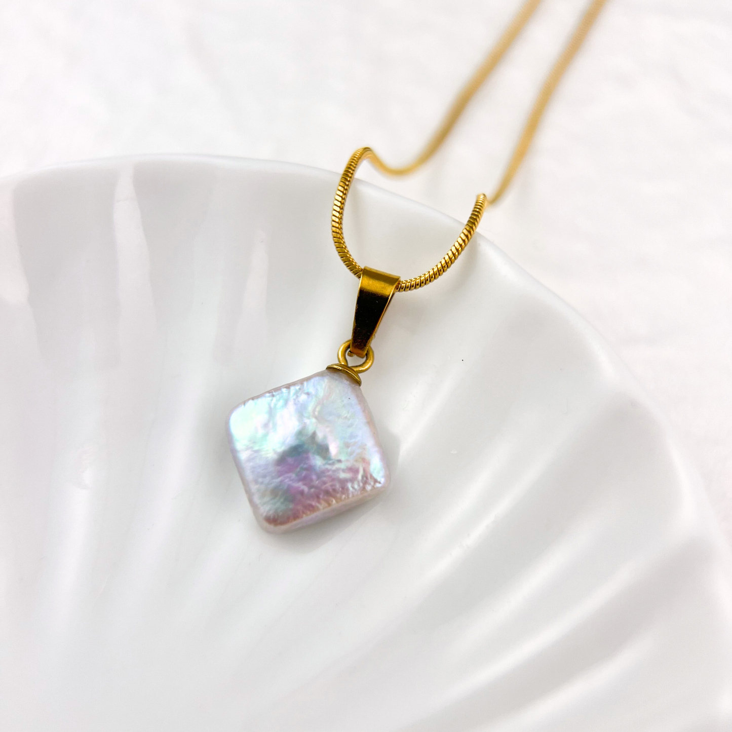 Square Baroque Pearl Pendant Necklace