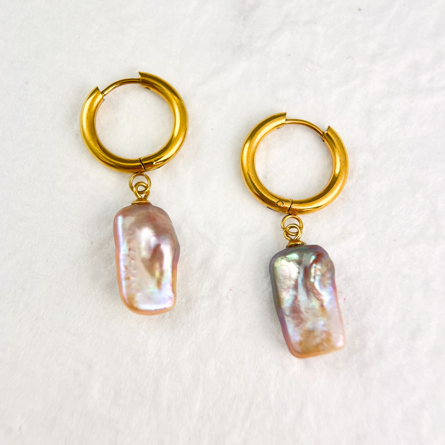 Purple Gold Rectangular Baroque Pearl Huggies Earrings