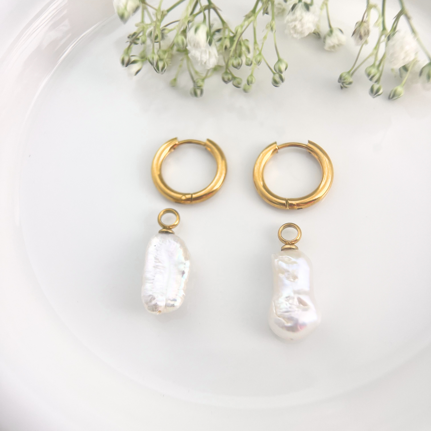 Biwa Baroque Pearl Huggies Earrings