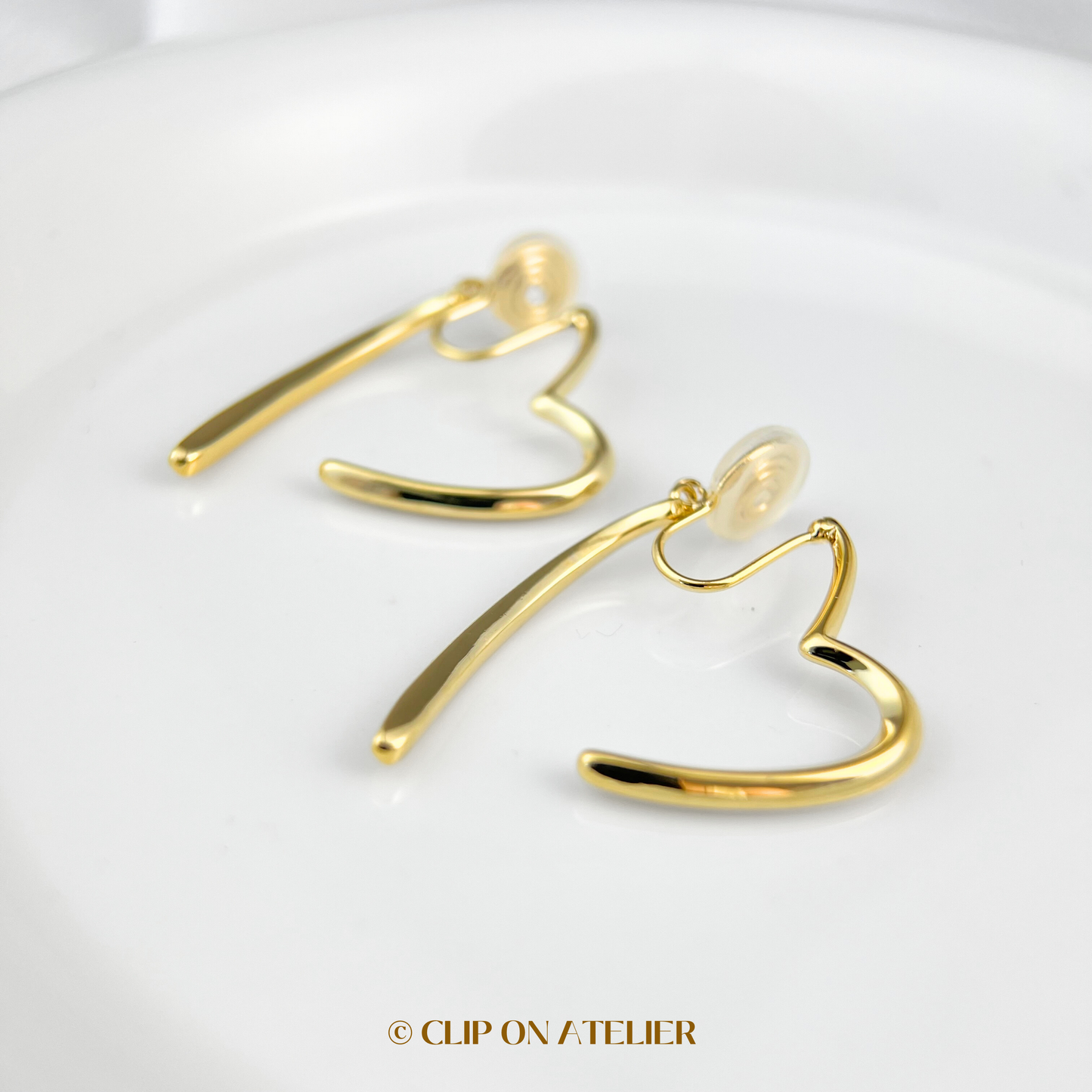 Dangle Heart Clip on Earrings; Gold or Silver