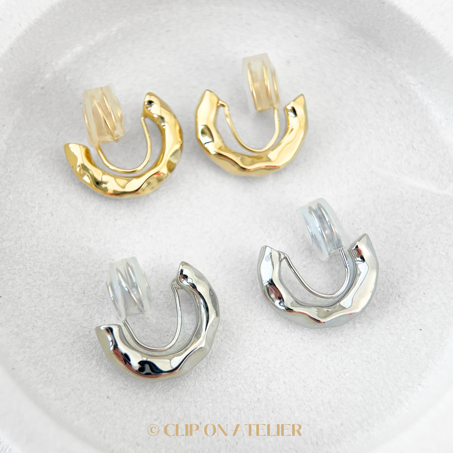 Irregular Hoops Clip on Earrings; Gold or Silver