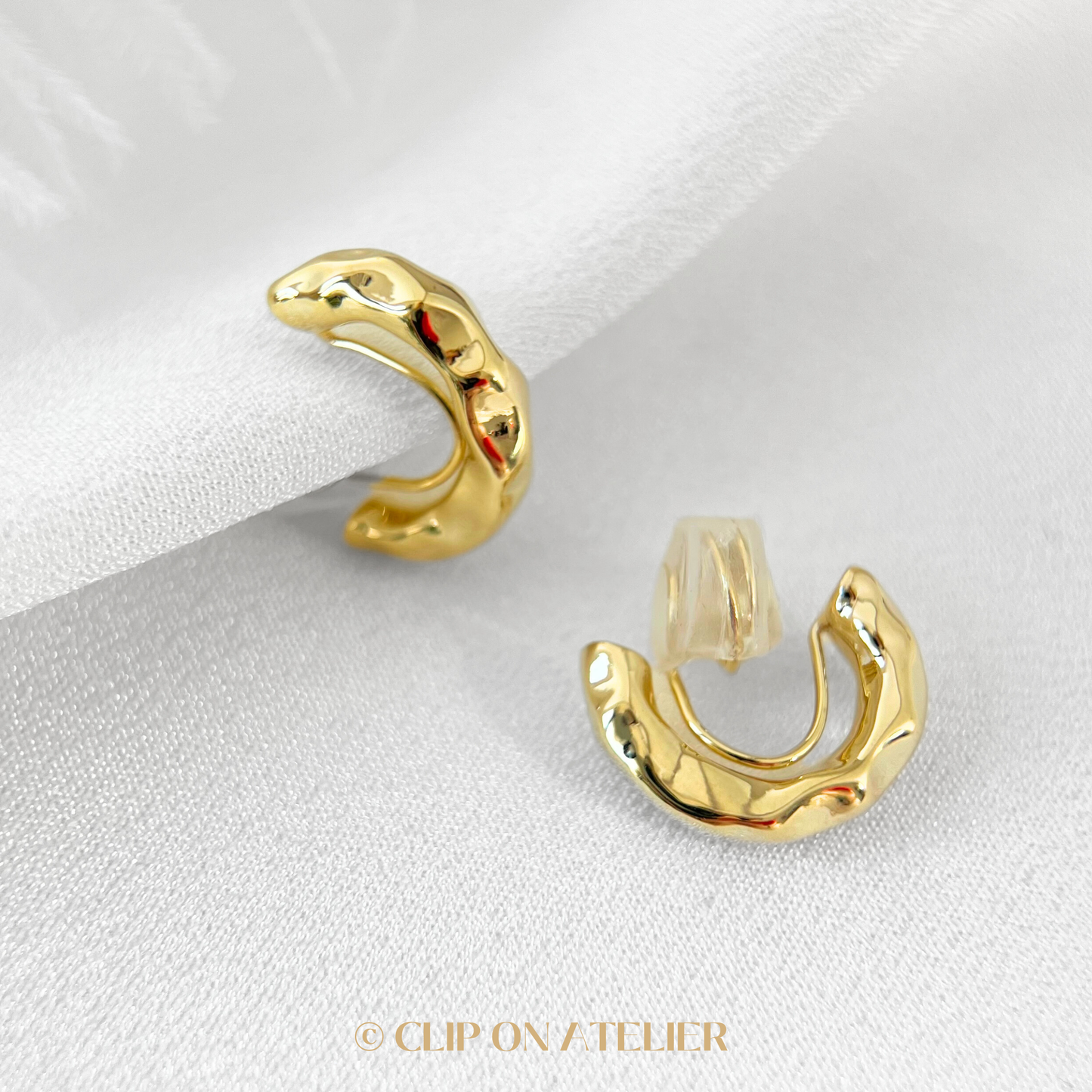 Irregular Hoops Clip on Earrings; Gold or Silver