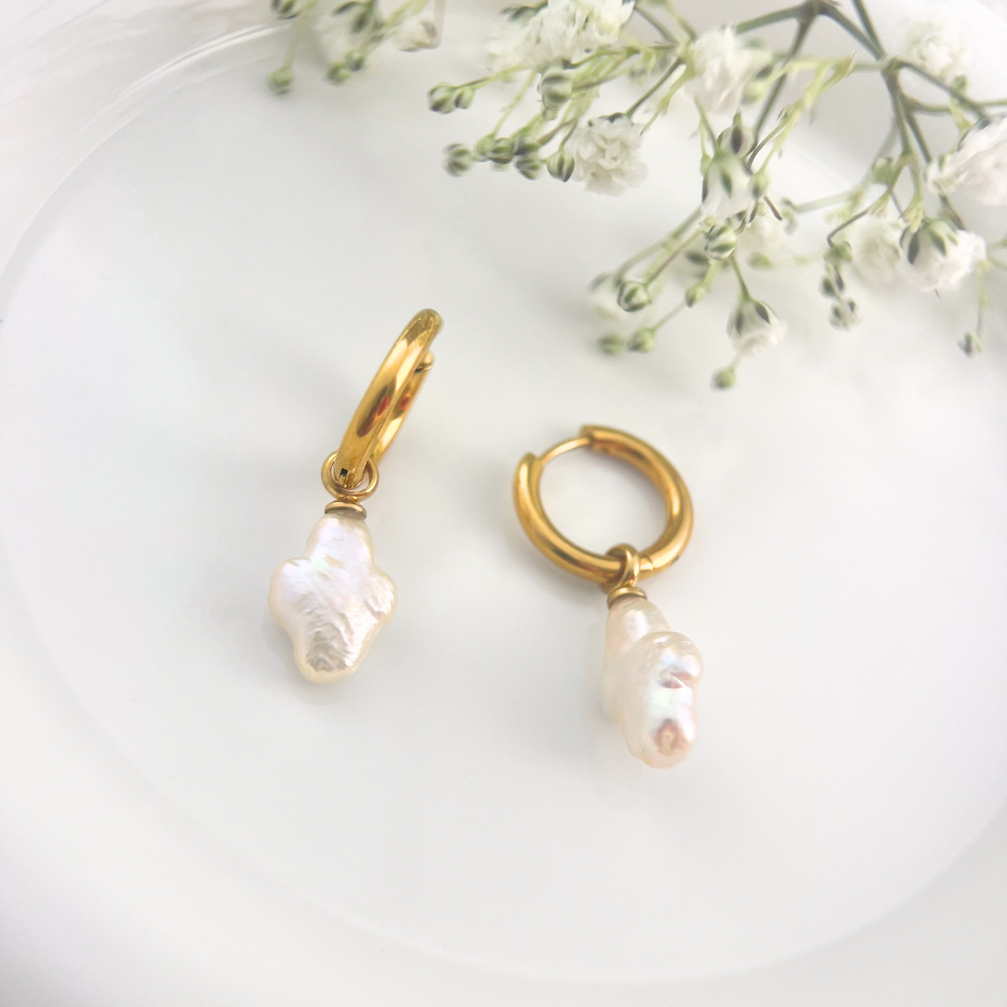 Cross Baroque Pearl Removable Huggies Earrings