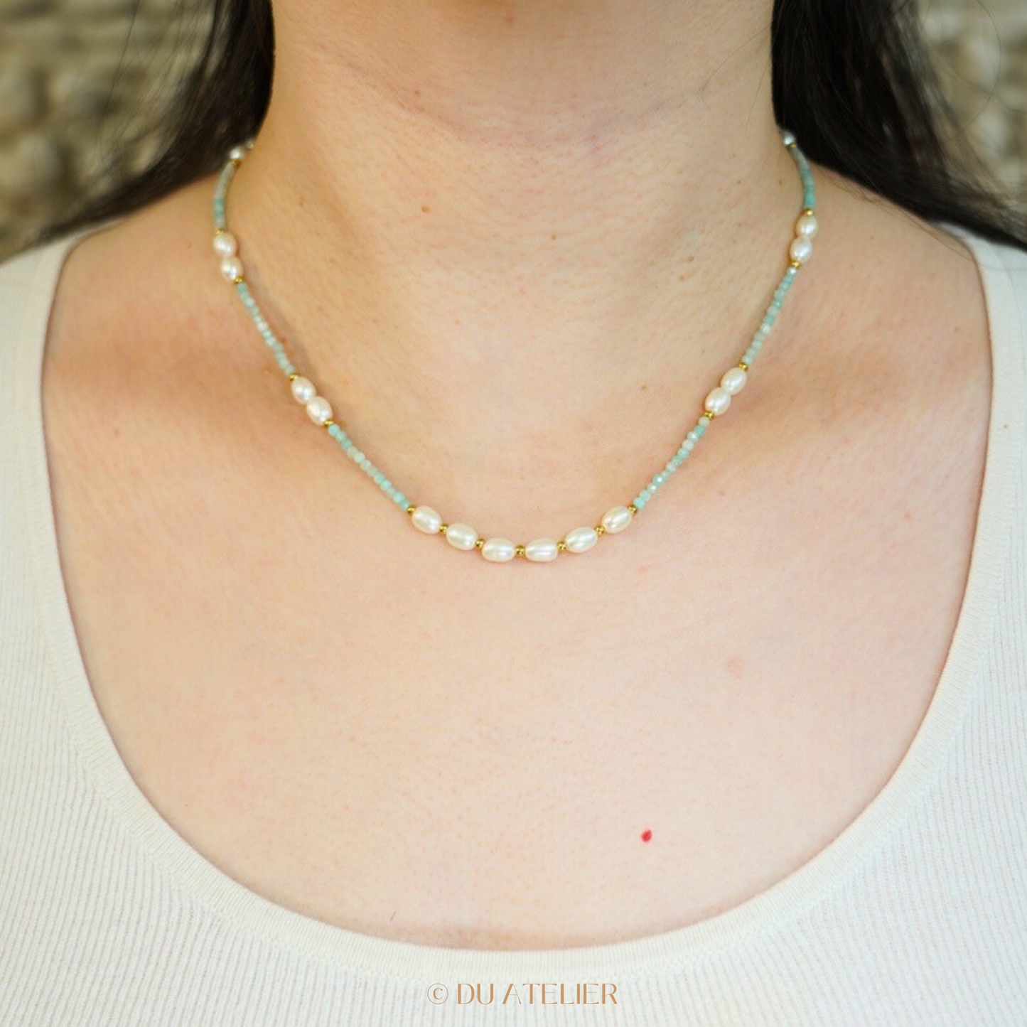 Minimalist Amazonite Natural Pearl Necklace