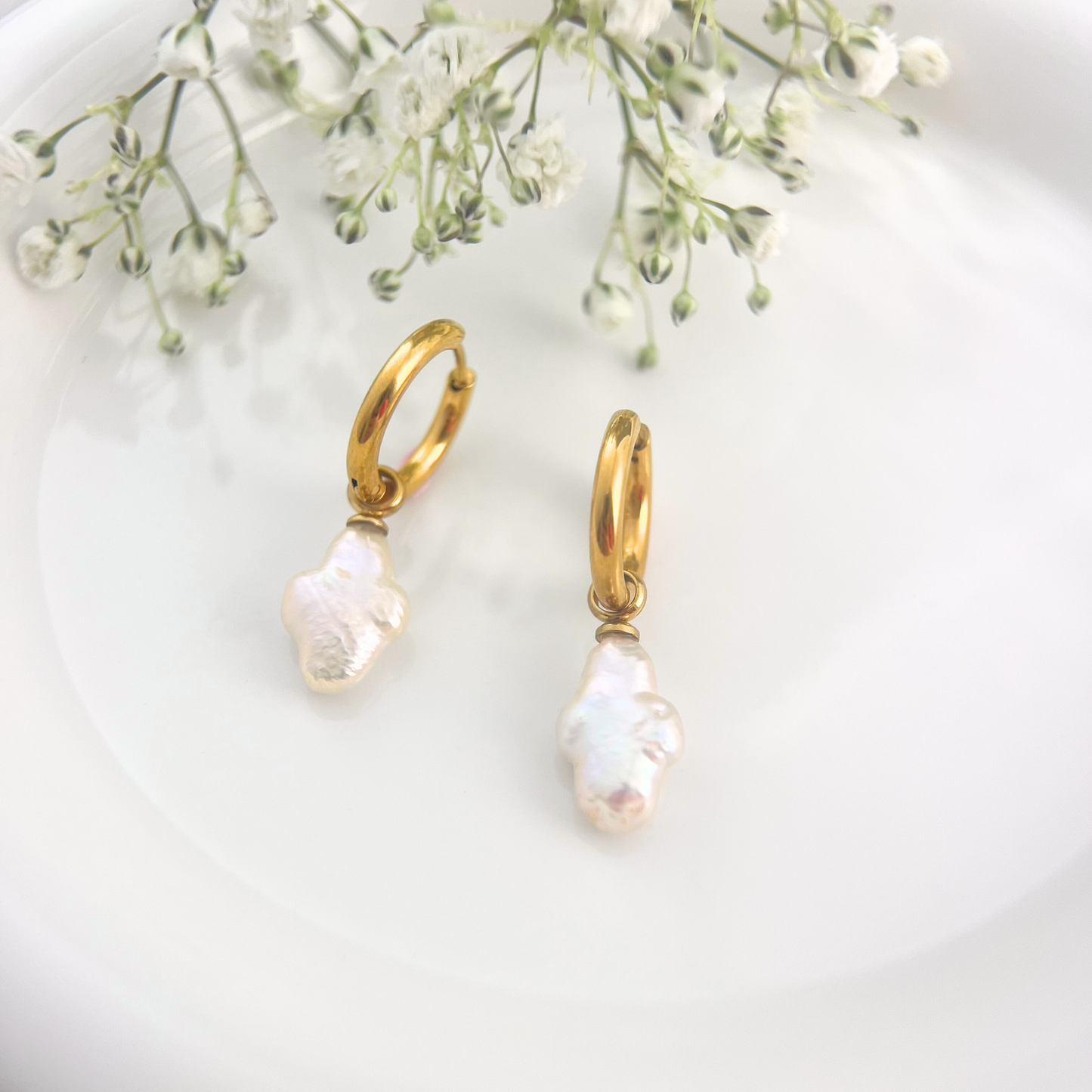 Cross Baroque Pearl Removable Huggies Earrings