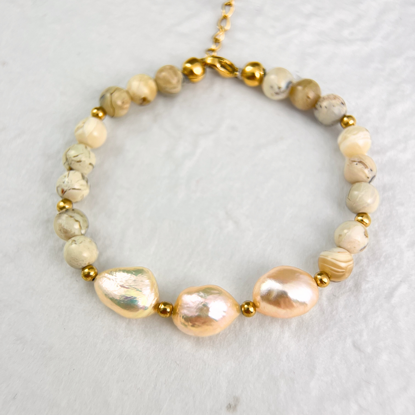 Natural Gold Pearl & Cream Agate Bracelet