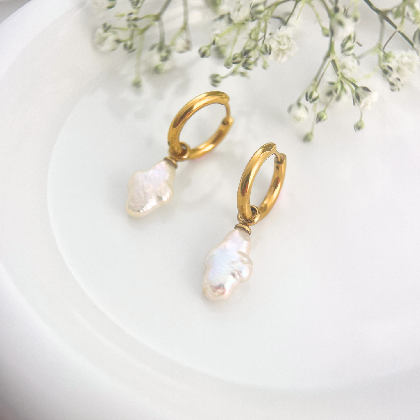 Cross Baroque Pearl Removable Huggies Earrings