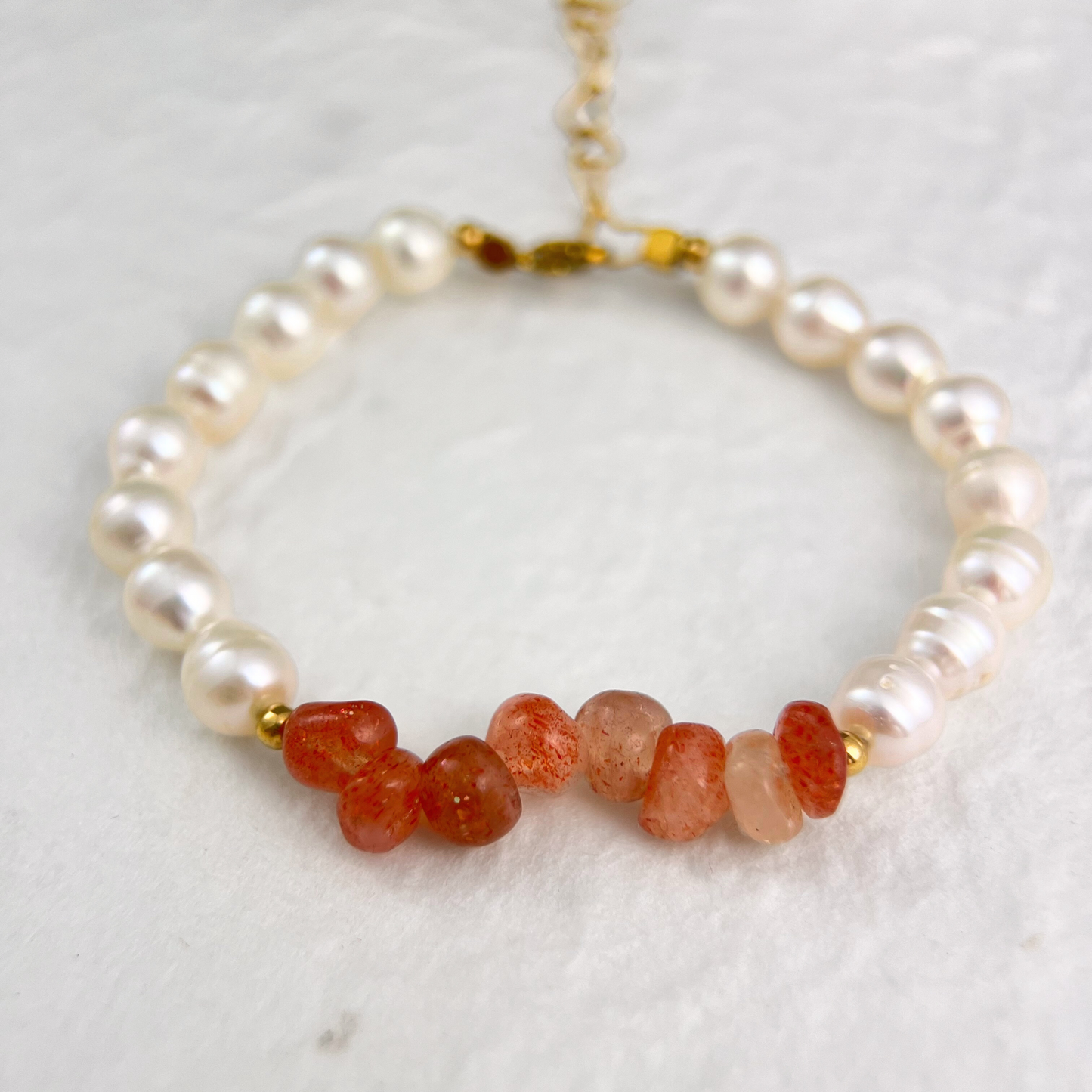 Natural White Pearl & Sunstone Bracelet