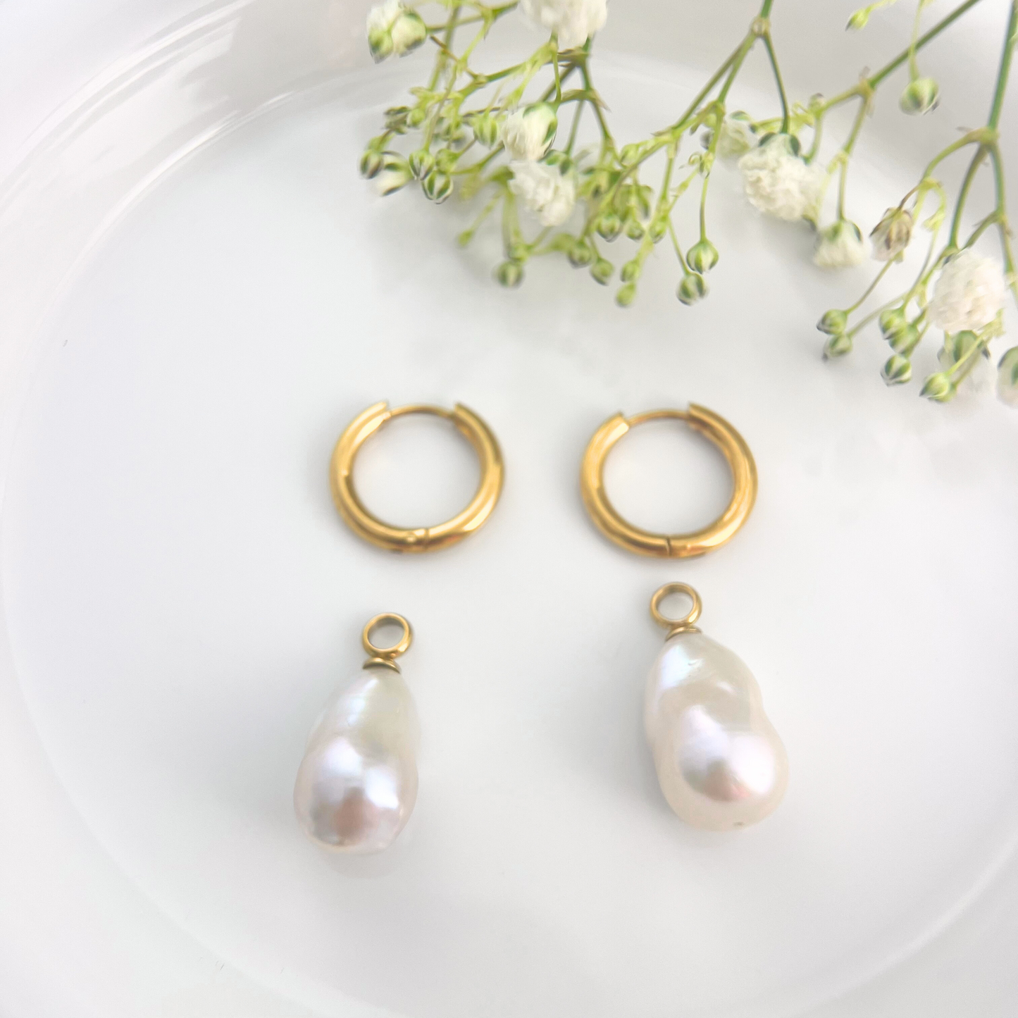 Fireball Baroque Pearl Huggies Earrings