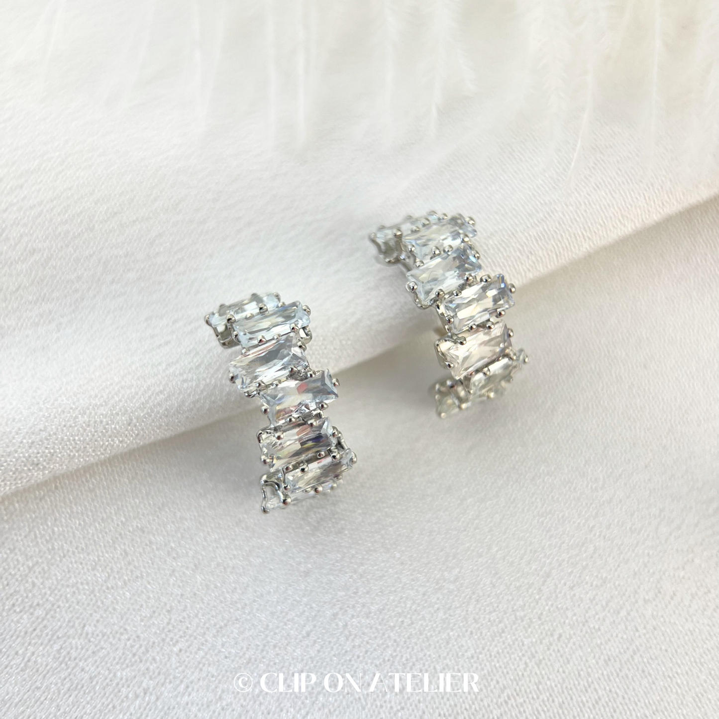 CZ Diamond Hoop Clip on Earrings; Gold or Silver