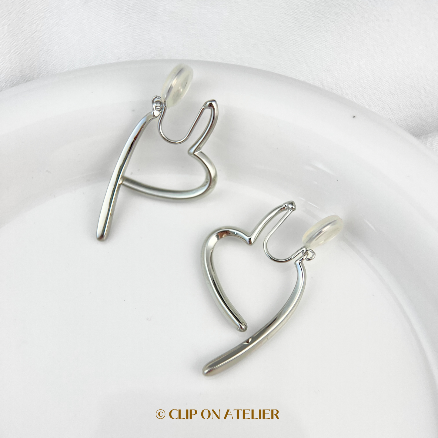 Dangle Heart Clip on Earrings; Gold or Silver