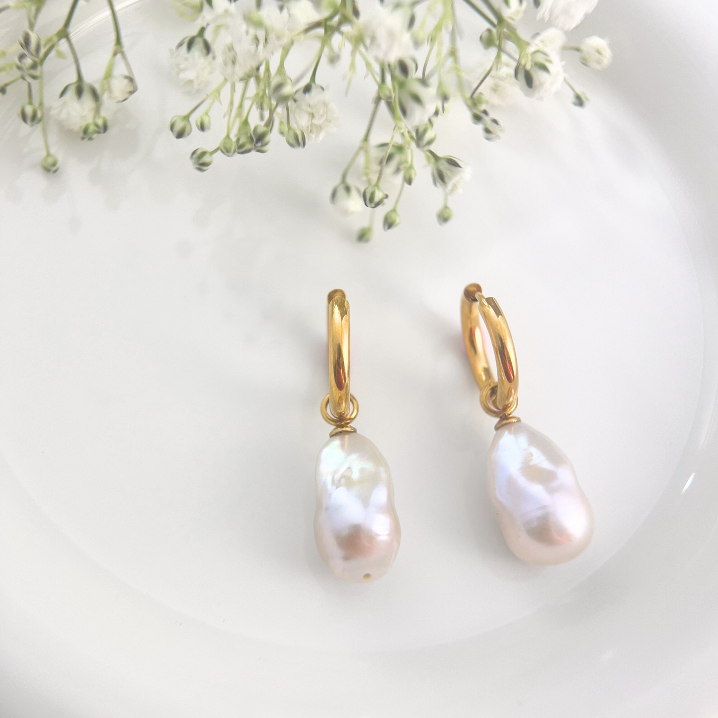 Fireball Baroque Pearl Huggies Earrings