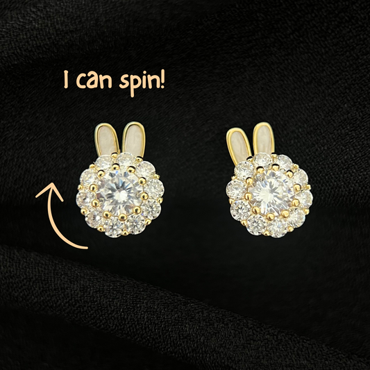 Cute Gold Rabbit Spinning Diamond Clip On Earrings