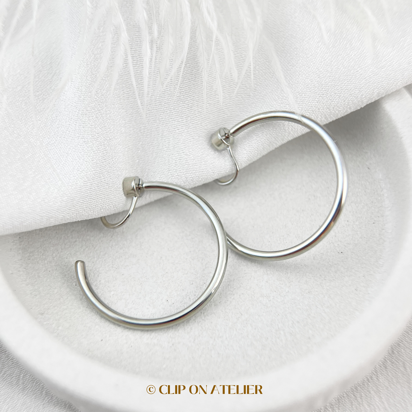 Large Rotatable Hoops Clip on Earrings; Gold or Silver