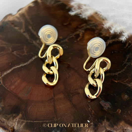 Chic Link Chain Clip on Earrings; Gold or Silver