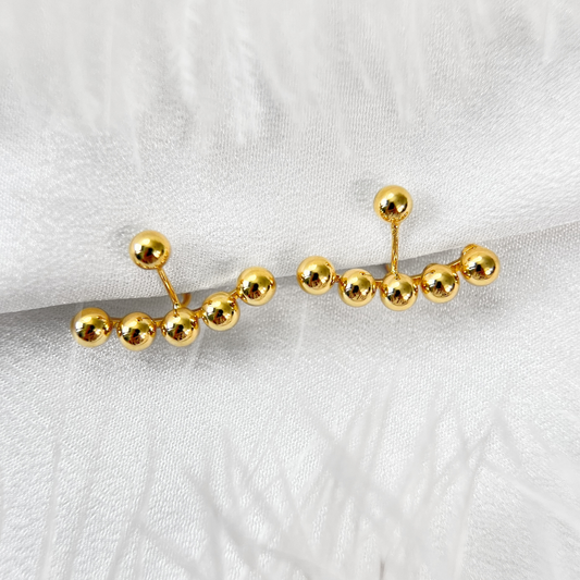 Small Balls Arc Shape Clip On Earrings, Gold & Silver