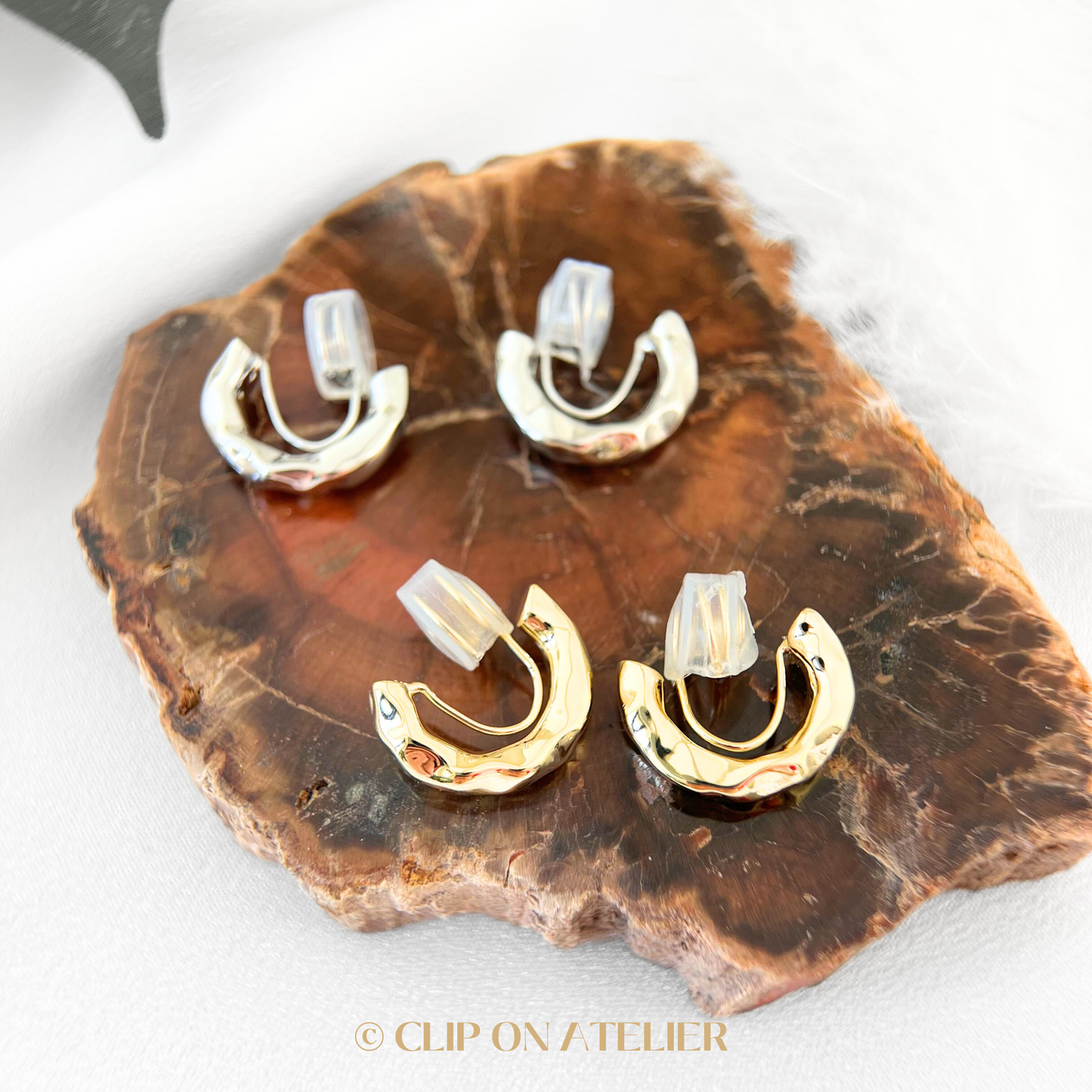 Irregular Hoops Clip on Earrings; Gold or Silver