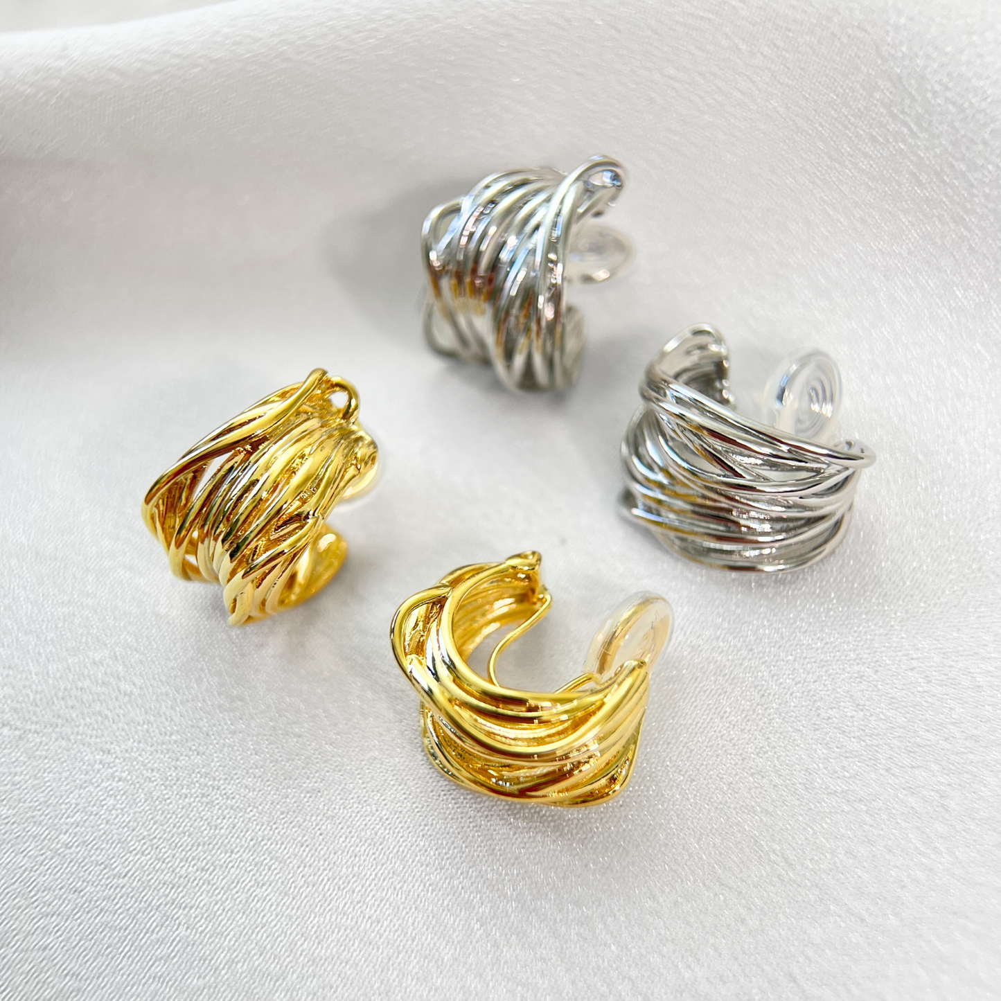 Irregular Nest Hoop Clip On Earrings, Organic Hoops, Gold & Silver