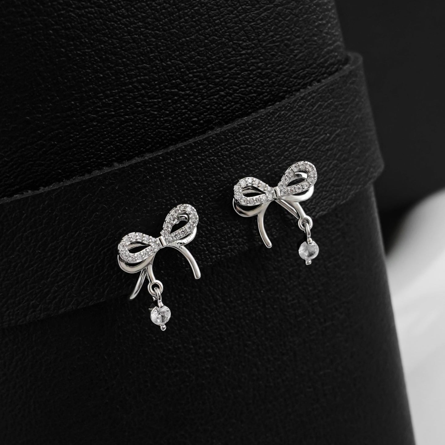 Sliver Bow with Diamond Clip On Earrings