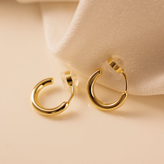 Minimalist Thin Huggie Clip On Earrings, Gold / Silver