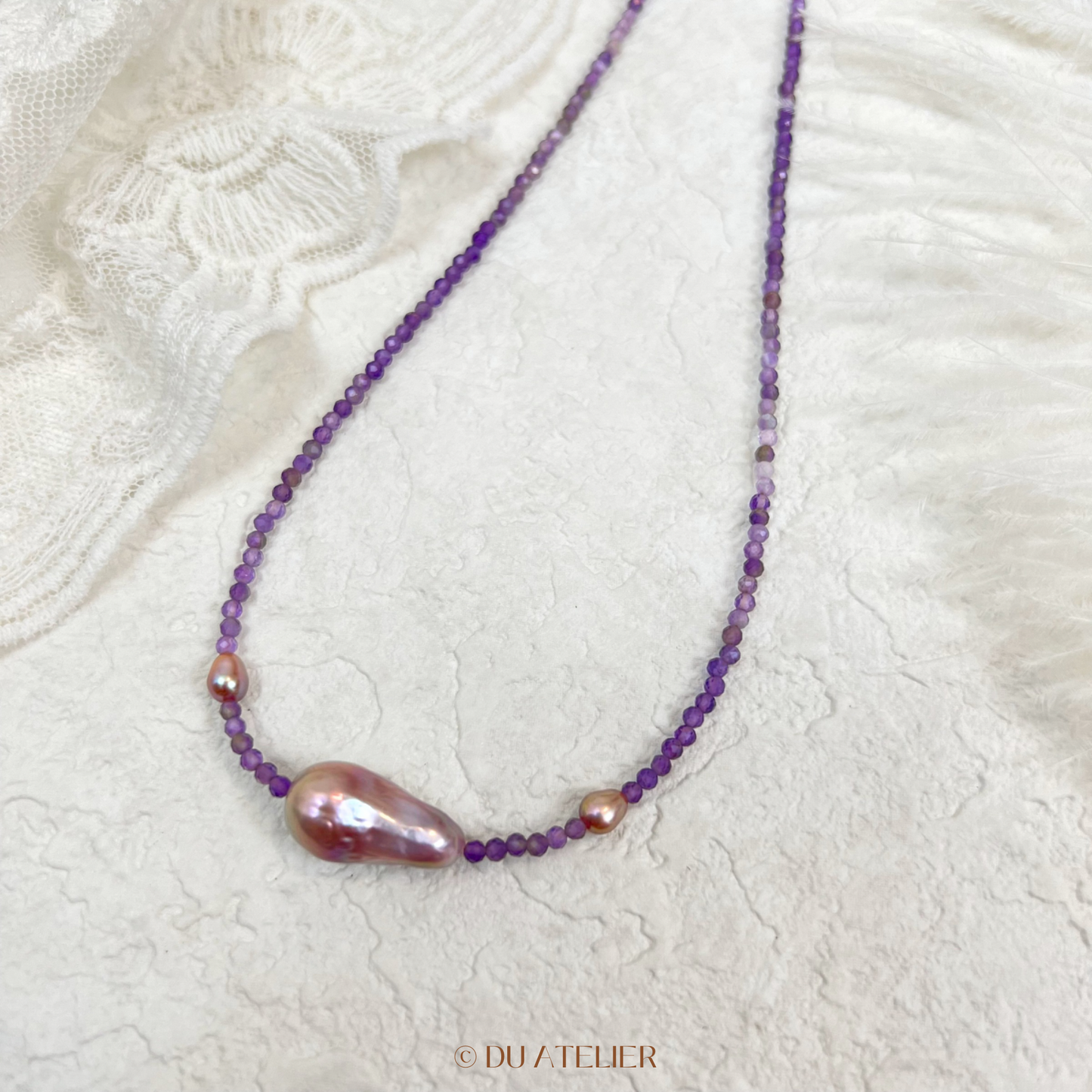 Natural Purple Baroque Pearl with Amethyst Necklace