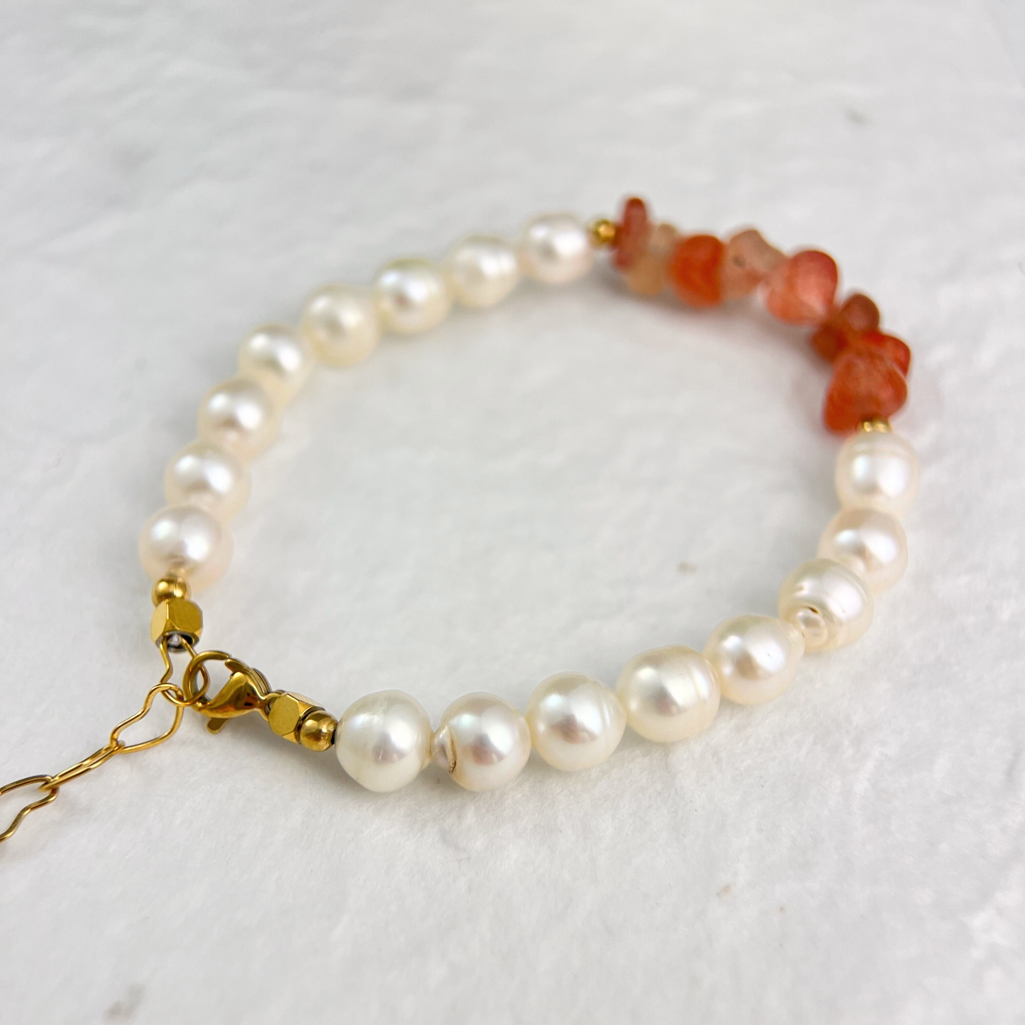 Natural White Pearl & Sunstone Bracelet